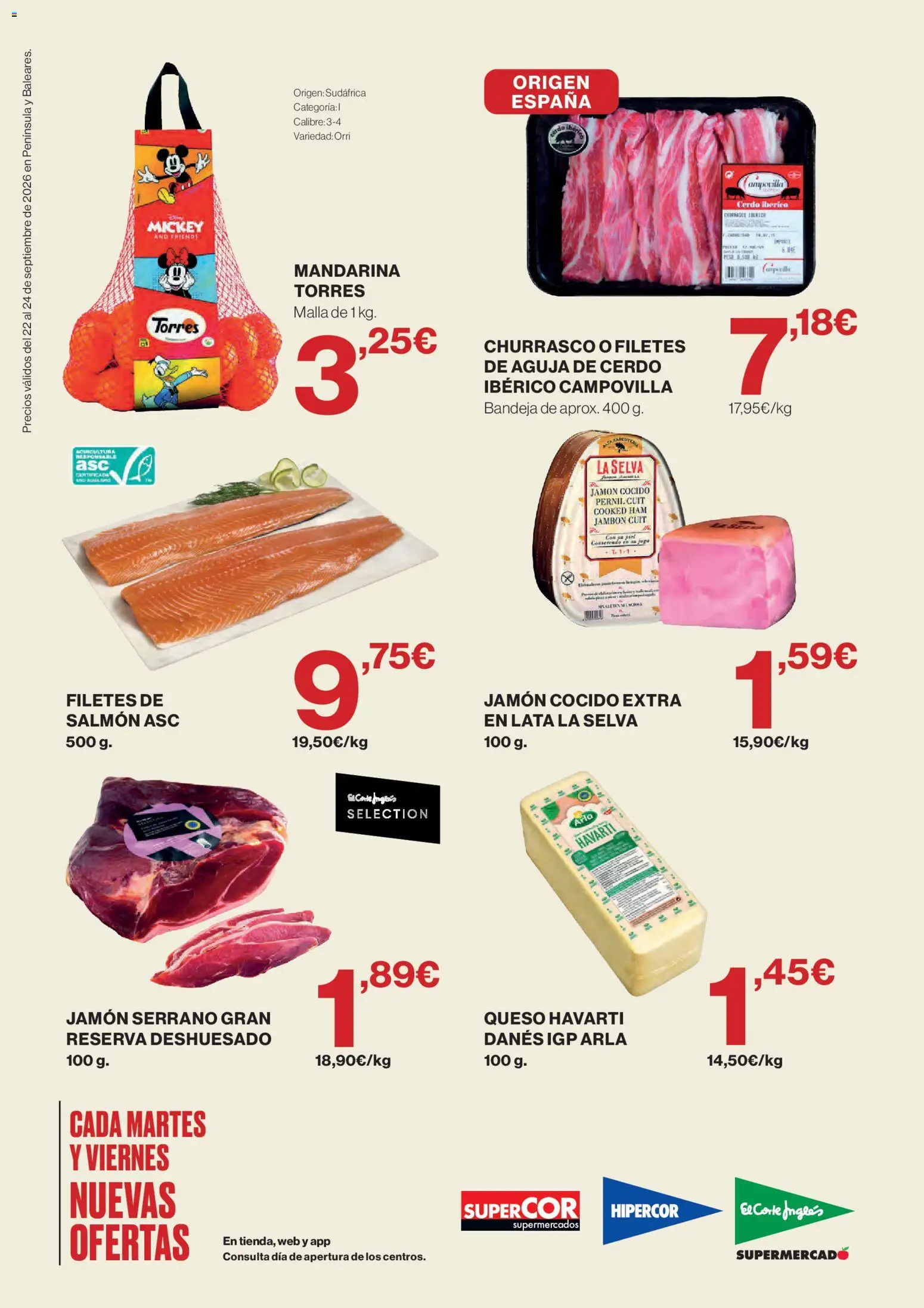 Hipercor Solo 3 días │ válido desde el 22/09/2026 | Página: 2 | Productos: Jamón, Jamón cocido, Salmón, Bandeja