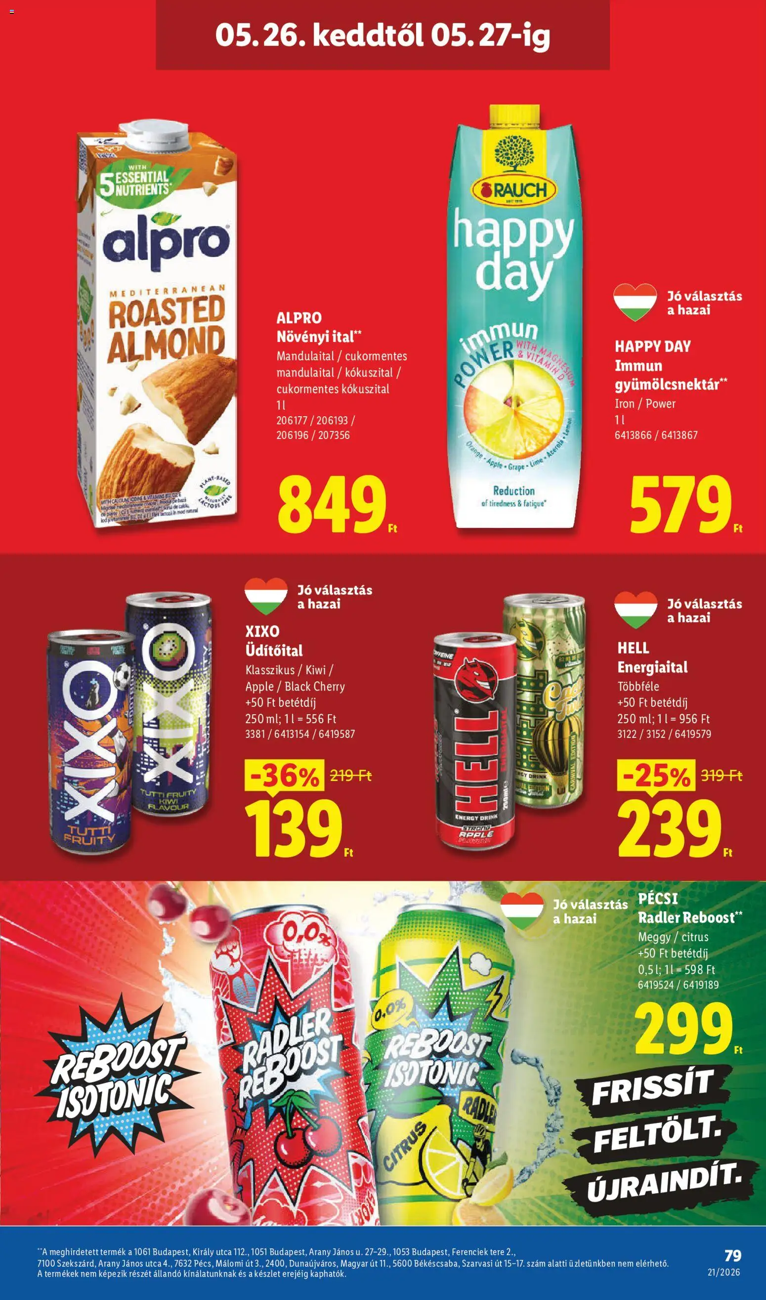 Lidl akciós ujság - amely érvényes a következő dátumtól: 21.05.2026 | Oldal: 79 | Termékek: Mandulaital, Energiaital, Alpro, Vitamin d