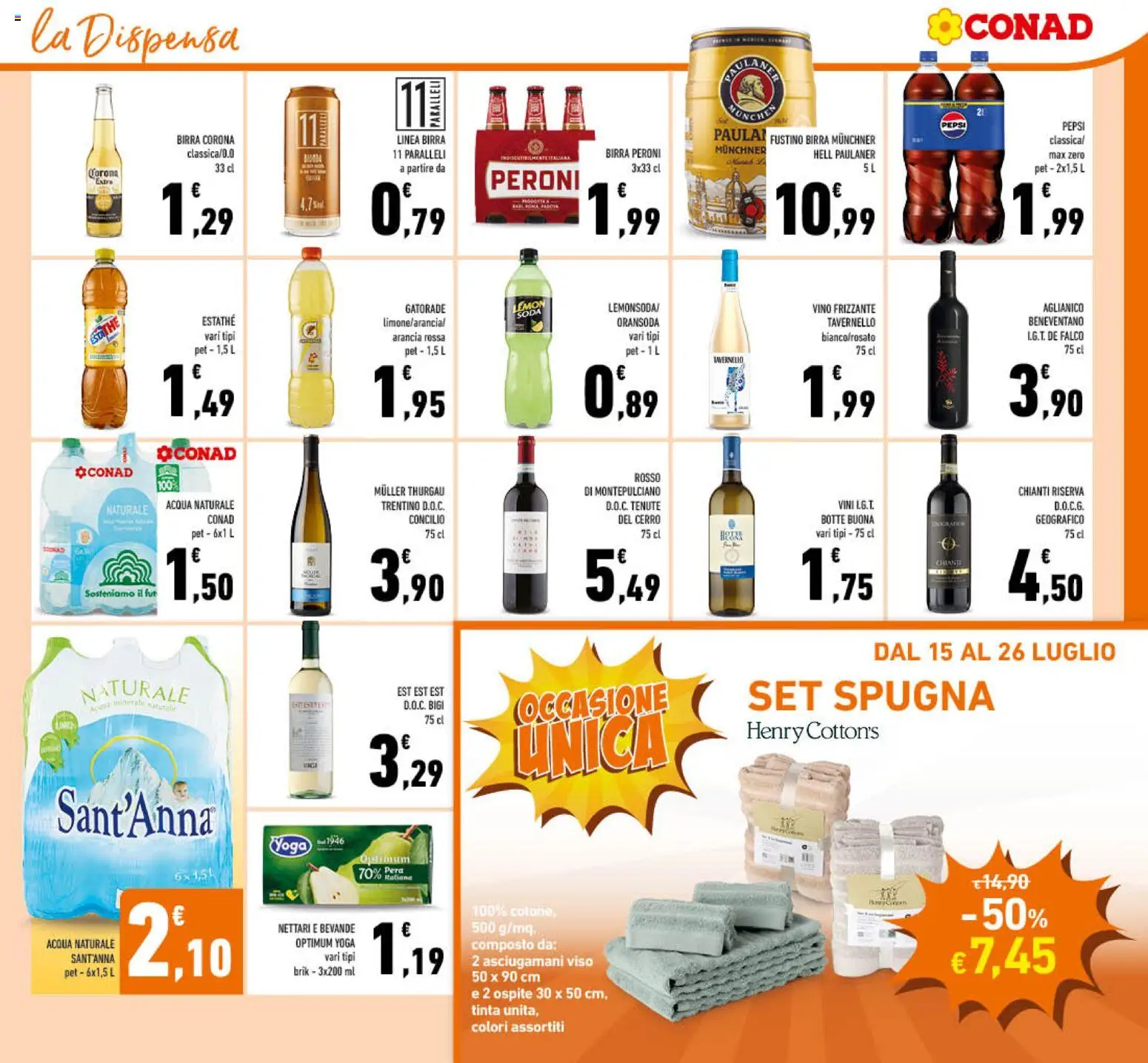Volantino Conad del 15/07/2026 | Pagina: 19 | Prodotti: Birra, Pera, Acqua naturale, Arancia