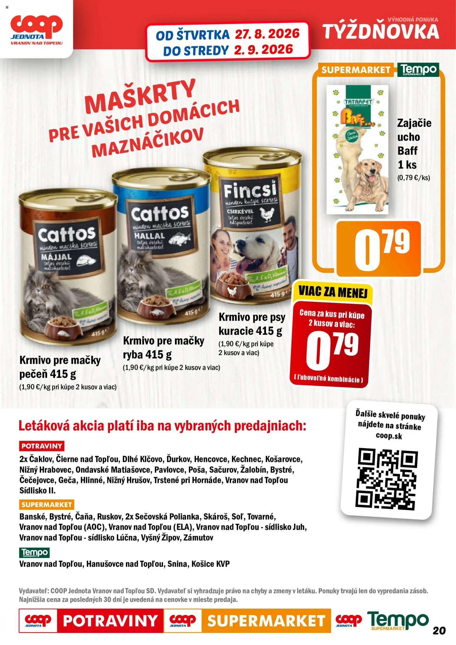 Nové COOP Jednota akcie – leták je platný od 27.08.2026 | Strana: 20 | Produkty: Pečeň, Ryba