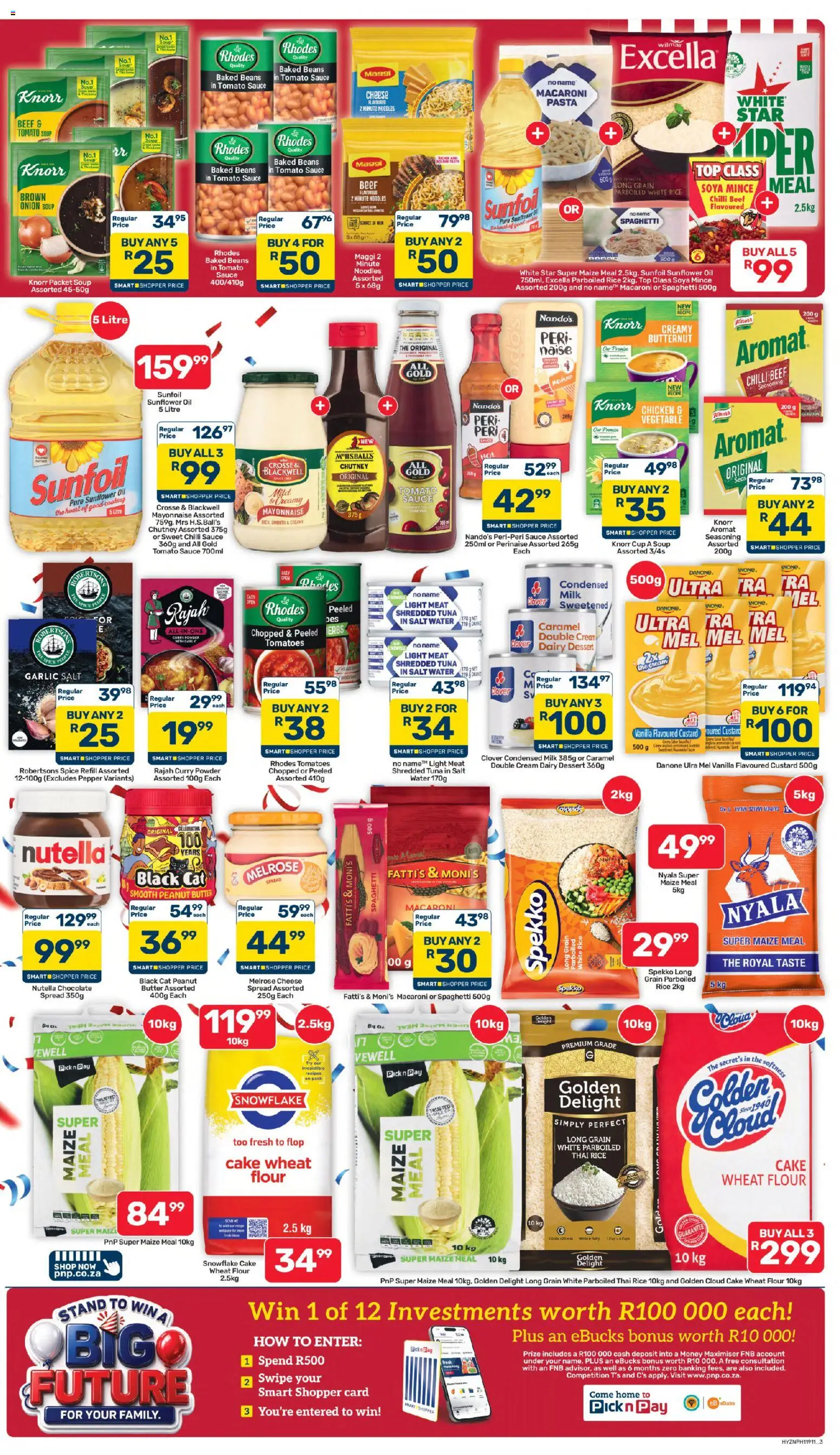 New Pick n Pay catalogue – valid from 24/07/2026 | Page: 3 | Products: Custard, Baked beans, Condensed milk, Beef