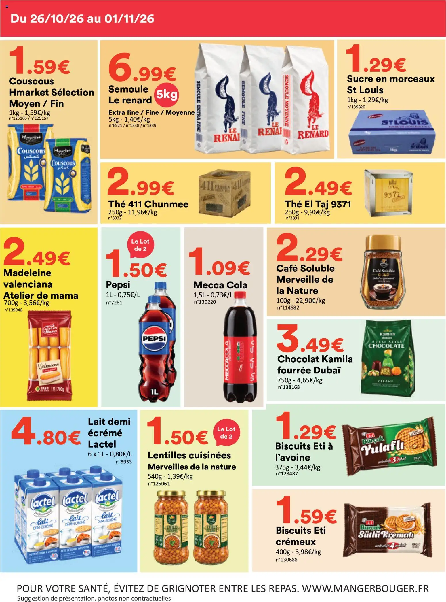 {H1} | Page: 6 | Produits: Lentilles, Couscous, Madeleine, Pepsi