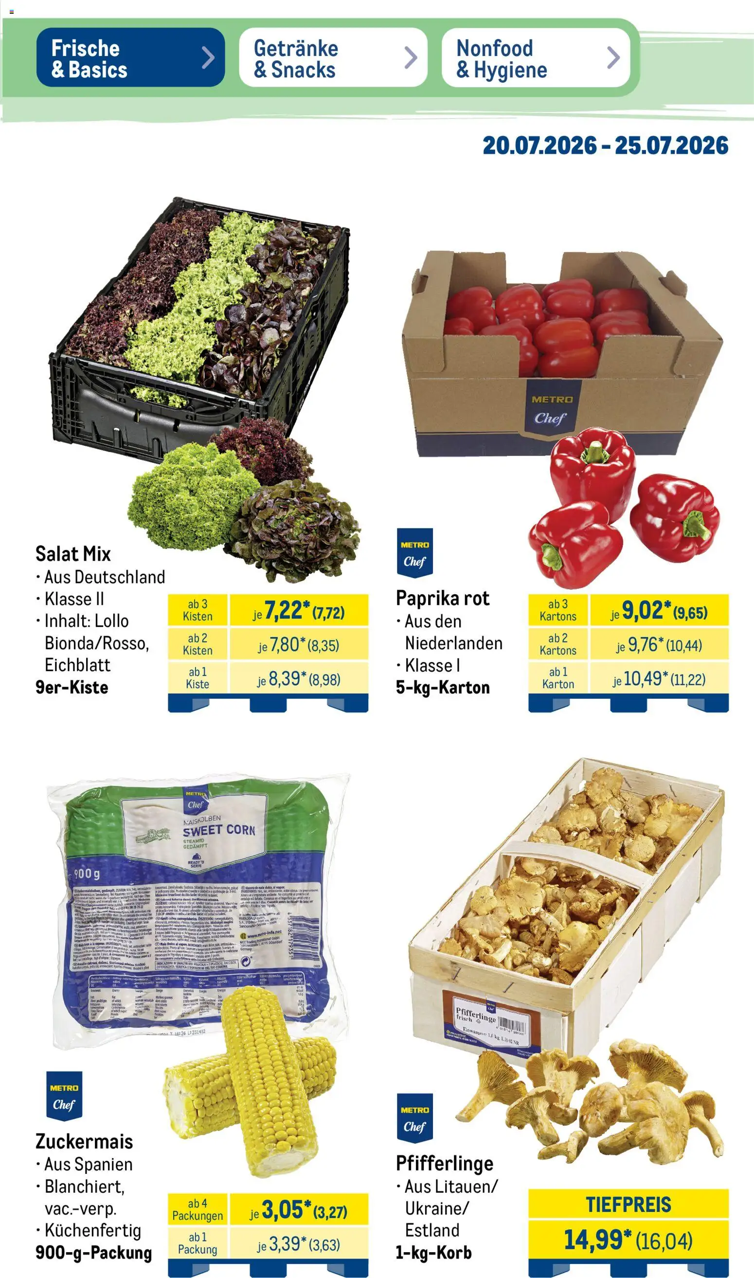 Metro Prospekt – gültig ab 20.07.2026 | Seite: 11 | Produkte: Paprika rot, Paprika, Pfifferlinge, Salat