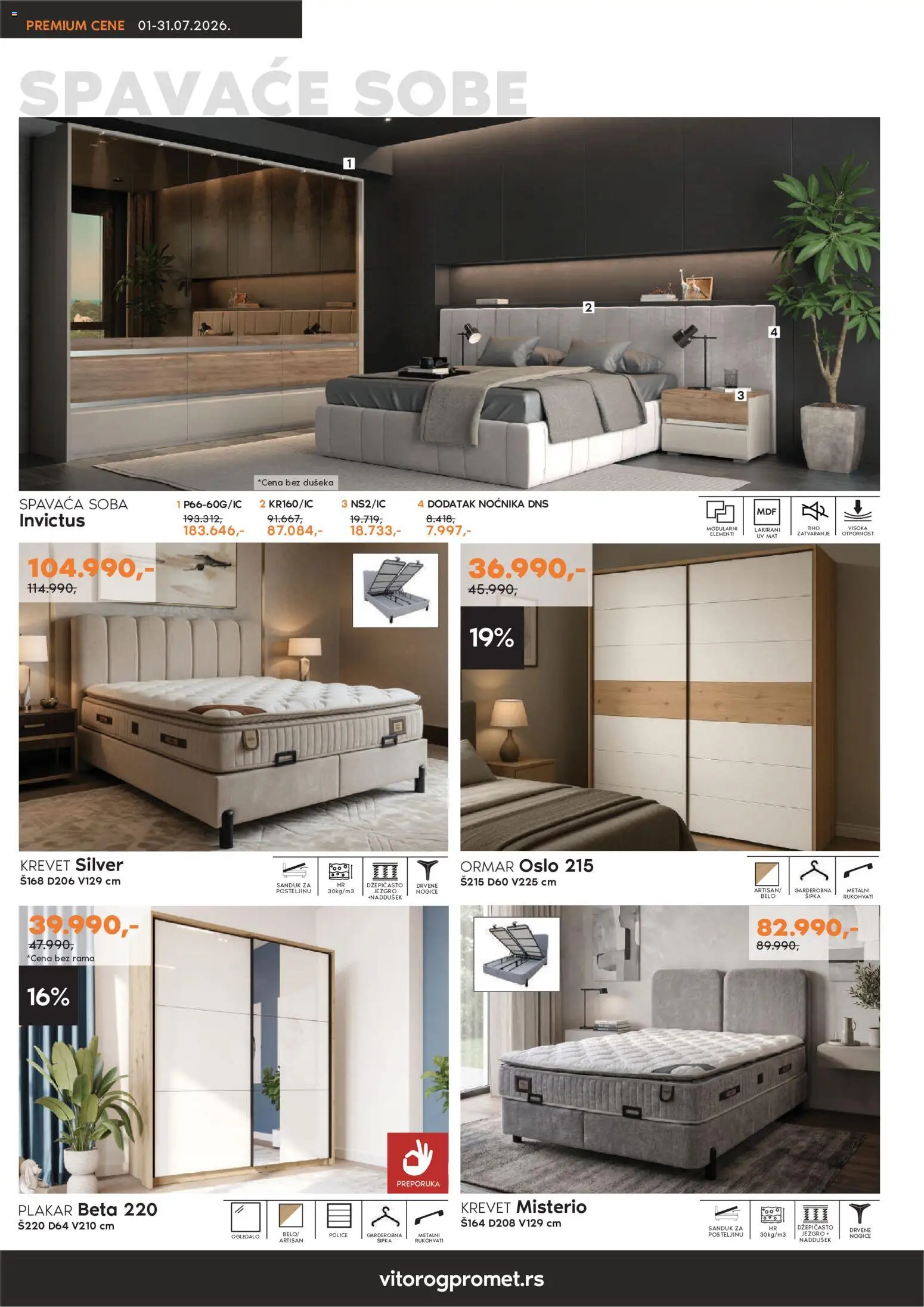 Vitorog katalog - važi od 01.07.2026 | Strana: 6 | Proizvode: Krevet, Ormar, Ogledalo