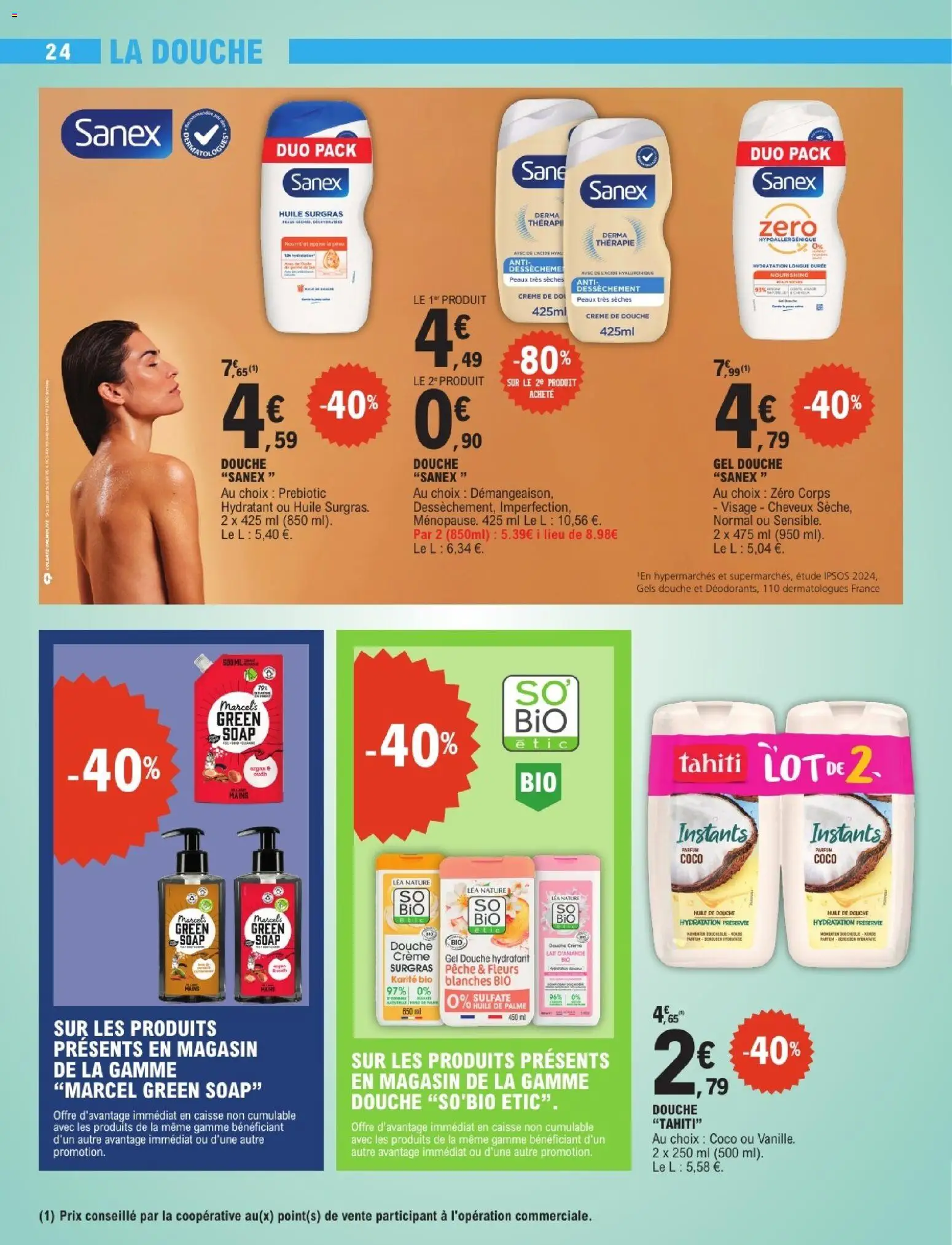 {H1} | Page: 24 | Produits: Marcel, Douche Sanex, Lait, Huile