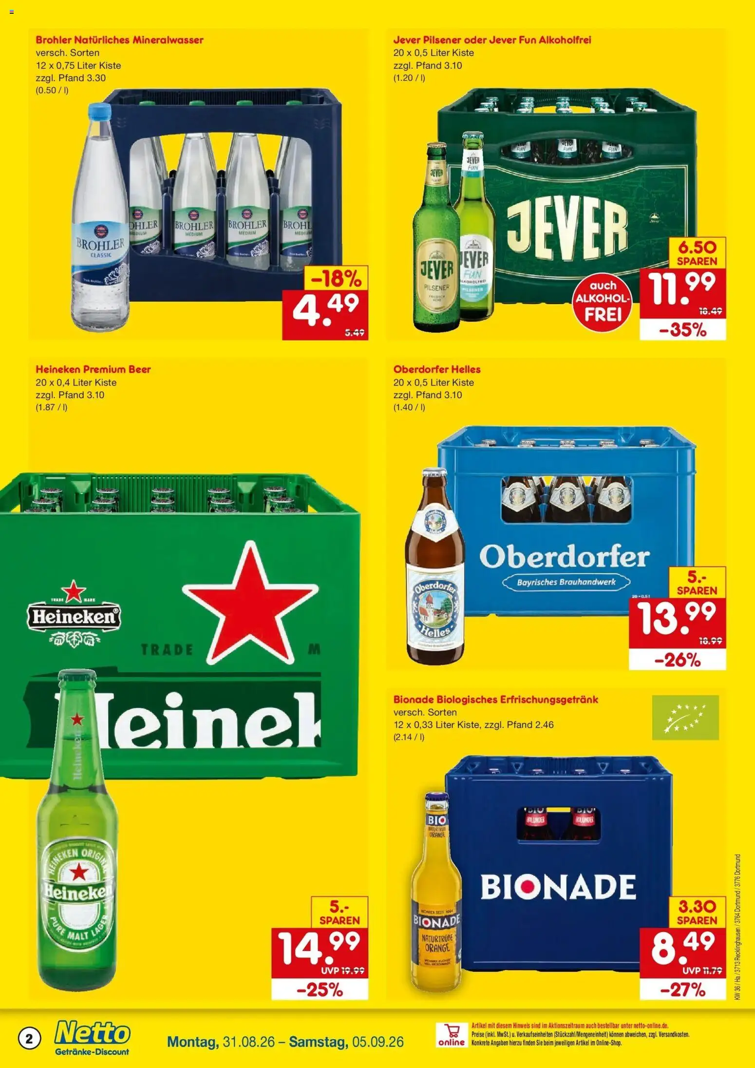 Netto Marken-Discount Prospekt Dortmund – gültig ab 31.08.2026 | Seite: 2 | Produkte: Bionade, Mineralwasser, Alkohol, Jever