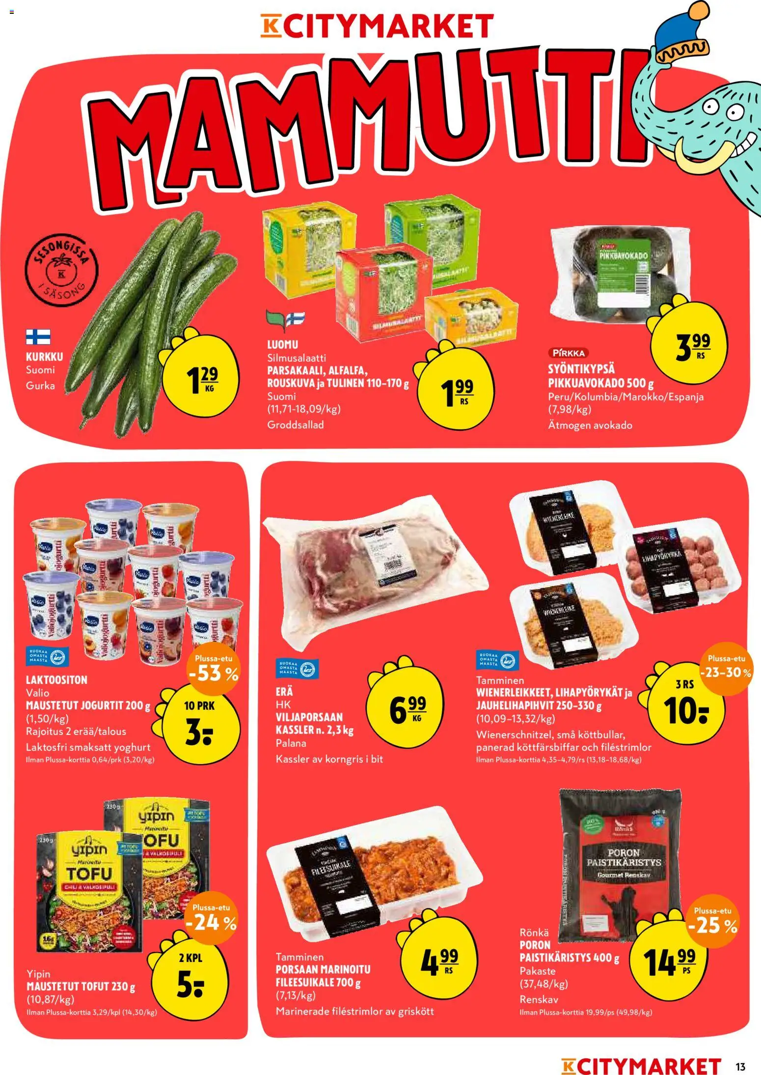 K-Citymarket tarjoukset – voimassa 15/10/2026 alkaen | Sivu: 13 | Tuotteet: Tofu, Avokado, Kurkku
