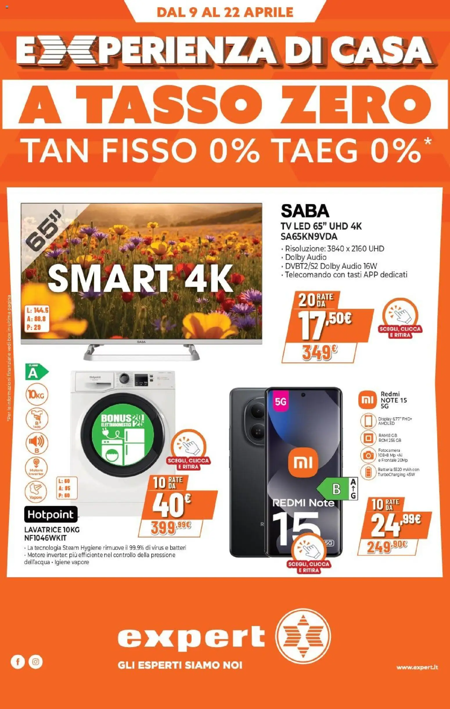 Volantino Expert del 09.04.2026 | Pagina: 1 | Prodotti: Telecomando, Lavatrice, Audio, Batteria