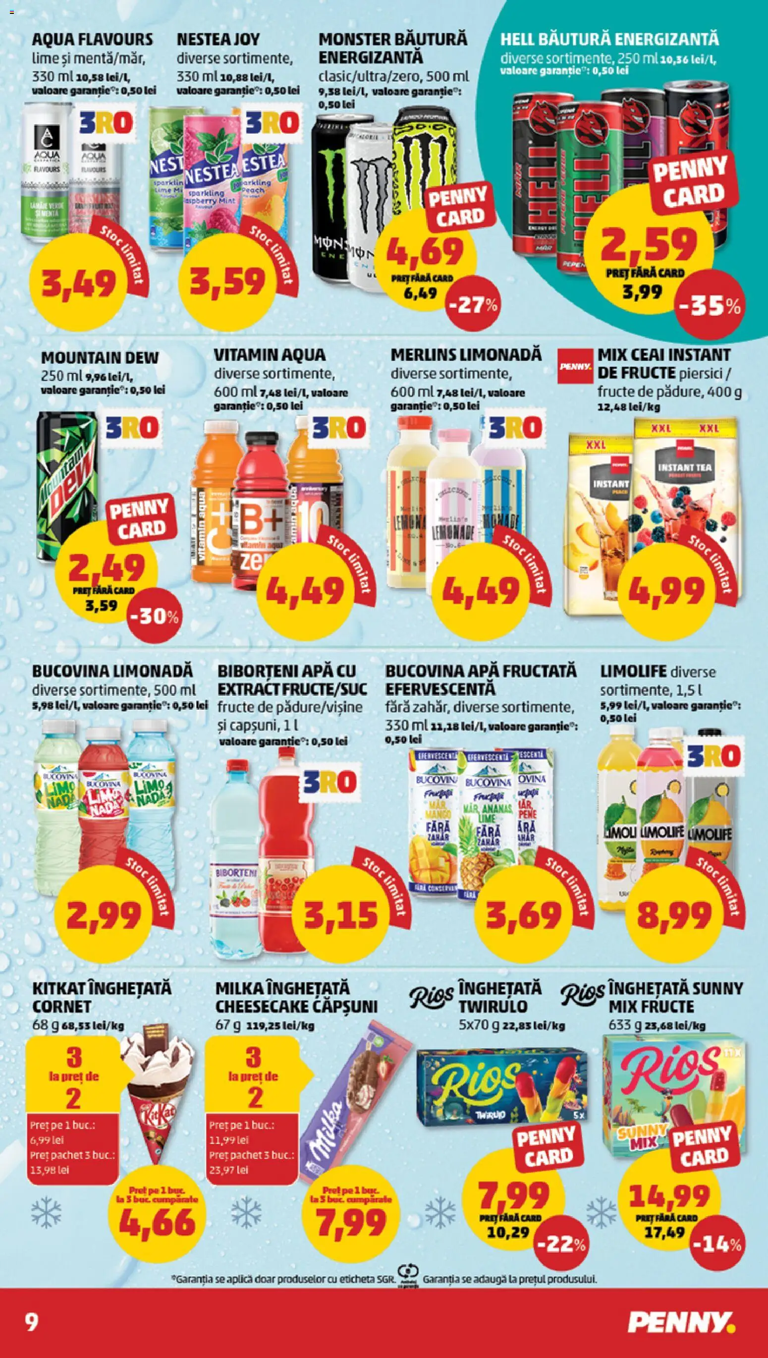 Noul catalog PENNY – valabil de la 15.07.2026 | Pagină: 9 | Produse: Băutură energizantă, Aqua, Înghețată, Zahăr