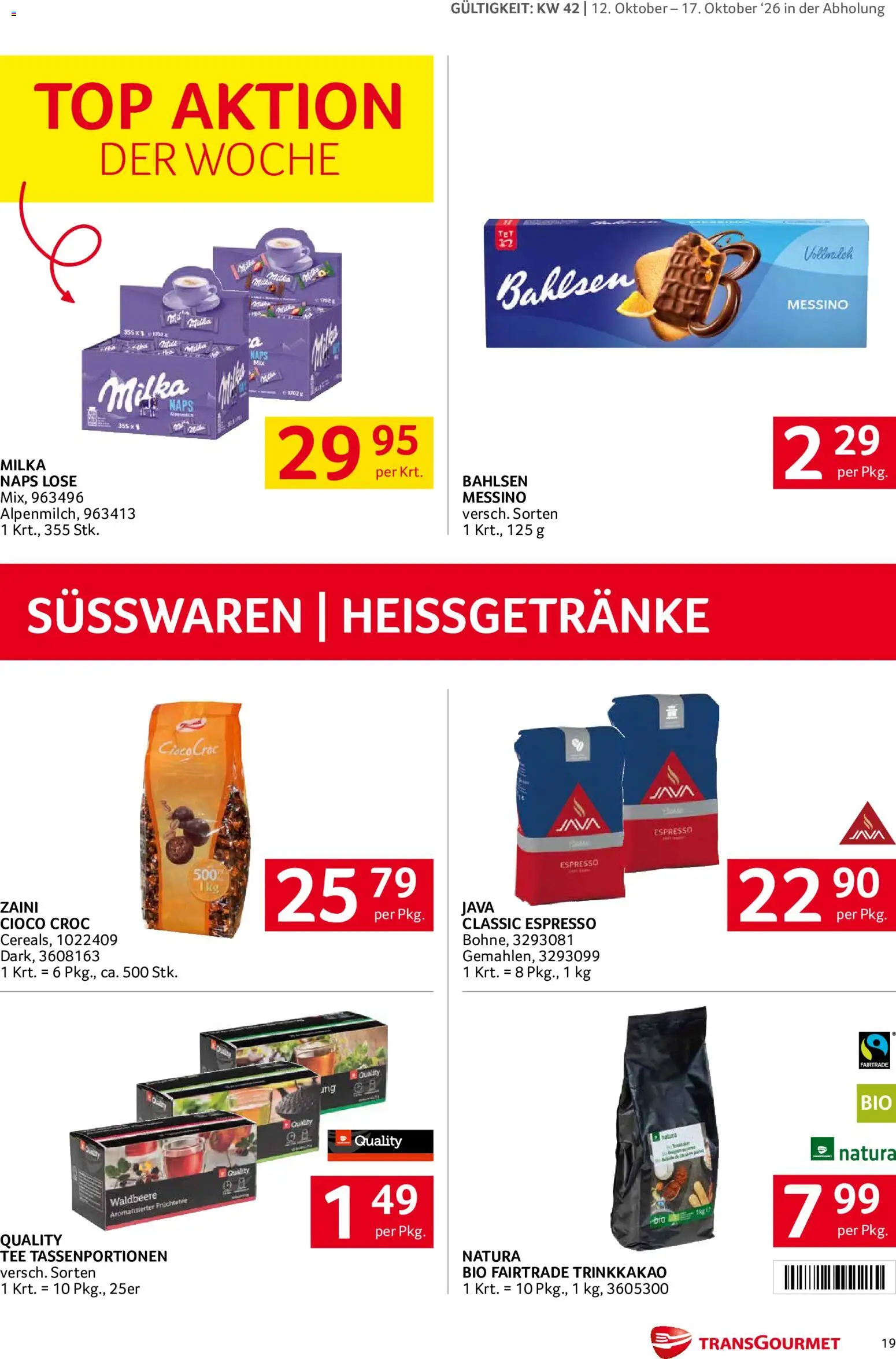 Transgourmet Broschüre gültig ab 11.10.2026 | Seite: 18 | Produkte: Vollmilch, Früchtetee, Süßwaren, Tee