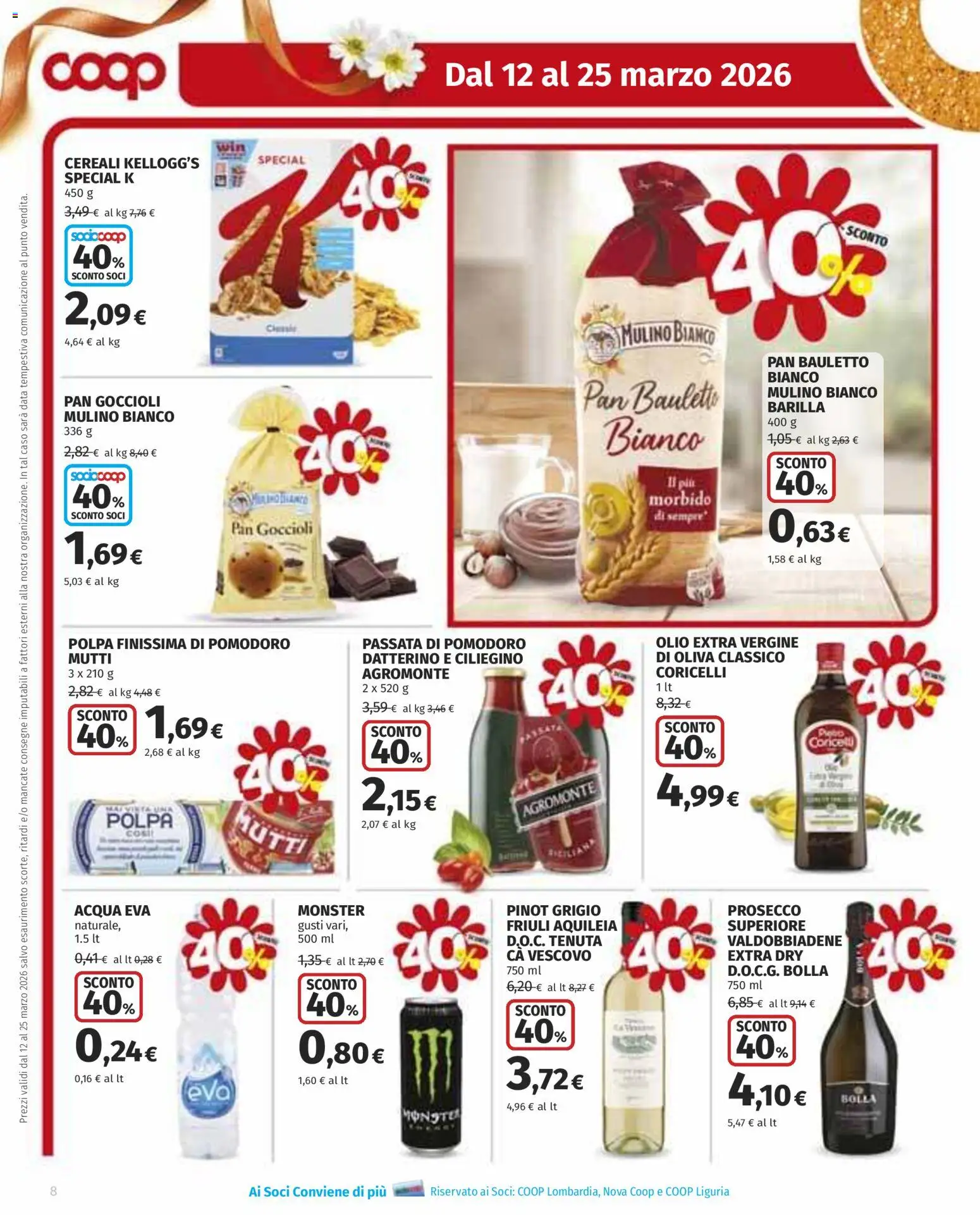 Volantino COOP del 12.03.2026 | Pagina: 8 | Prodotti: Cereali, Pomodoro, Data, Olio extra vergine