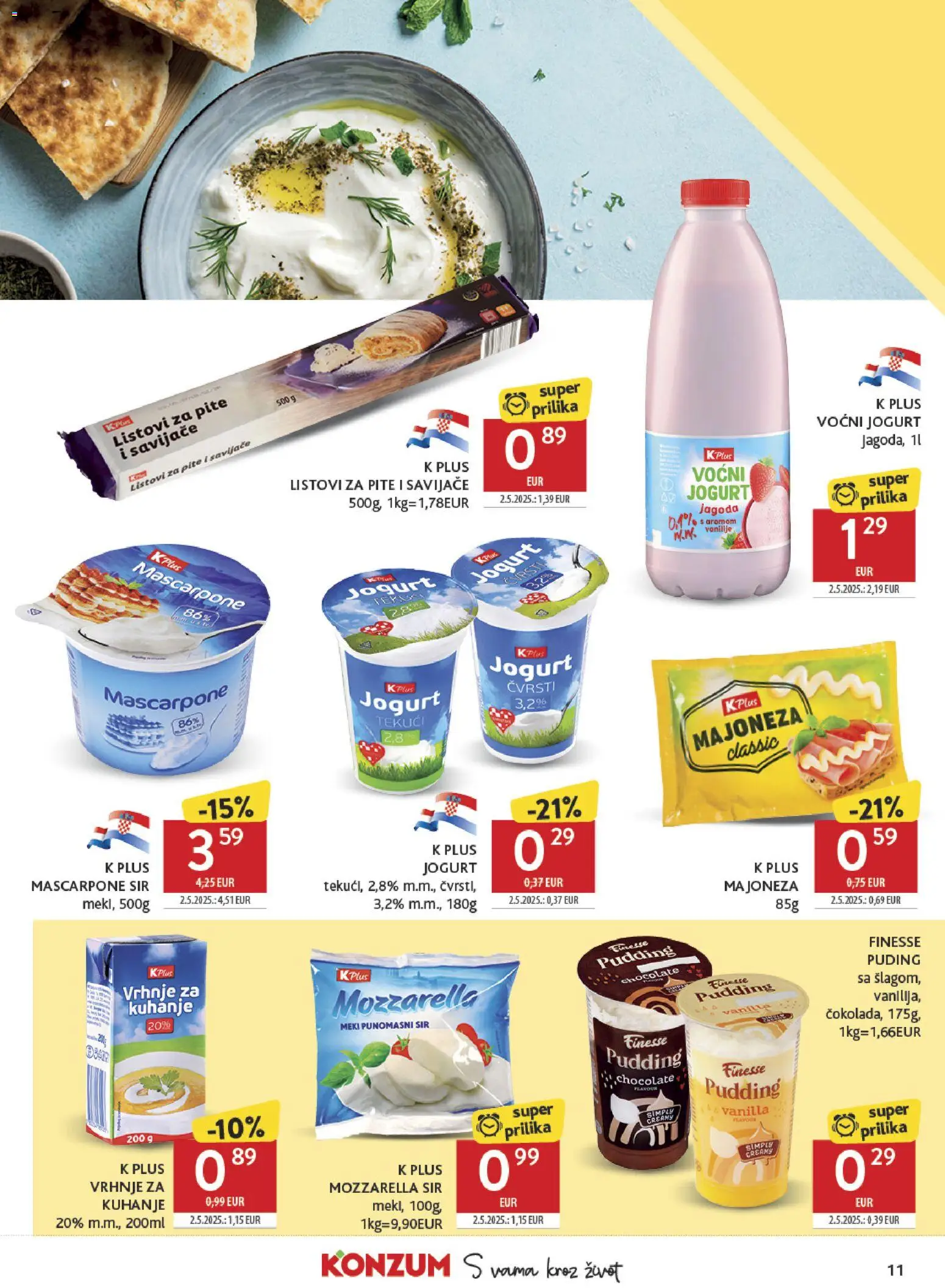 Konzum HR akciós ujság - amely érvényes a következő dátumtól: 2026.09.23. | Oldal: 11 | Termékek: Puding, Mozzarella, Mascarpone, Pite
