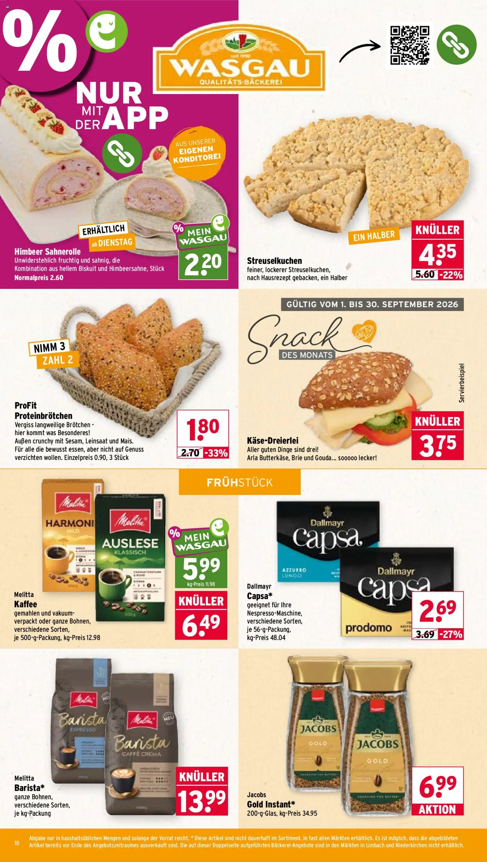 Wasgau Prospekt – gültig ab 14.09.2026 | Seite: 10 | Produkte: Melitta, Bäckerei, Gouda, Dallmayr