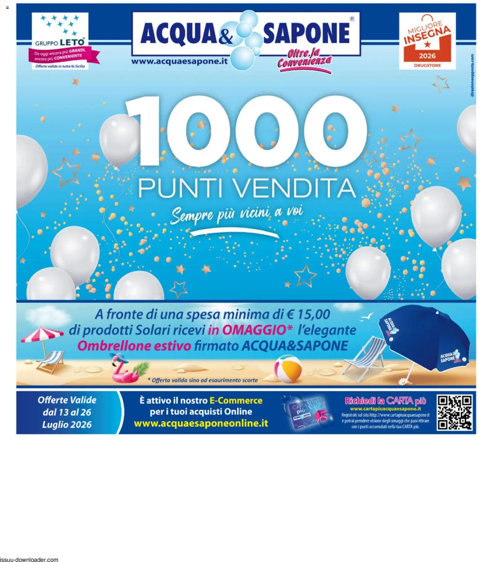 Volantino Acqua e Sapone del 13/07/2026 | Pagina: 1 | Prodotti: Sapone, Ombrellone, Acqua