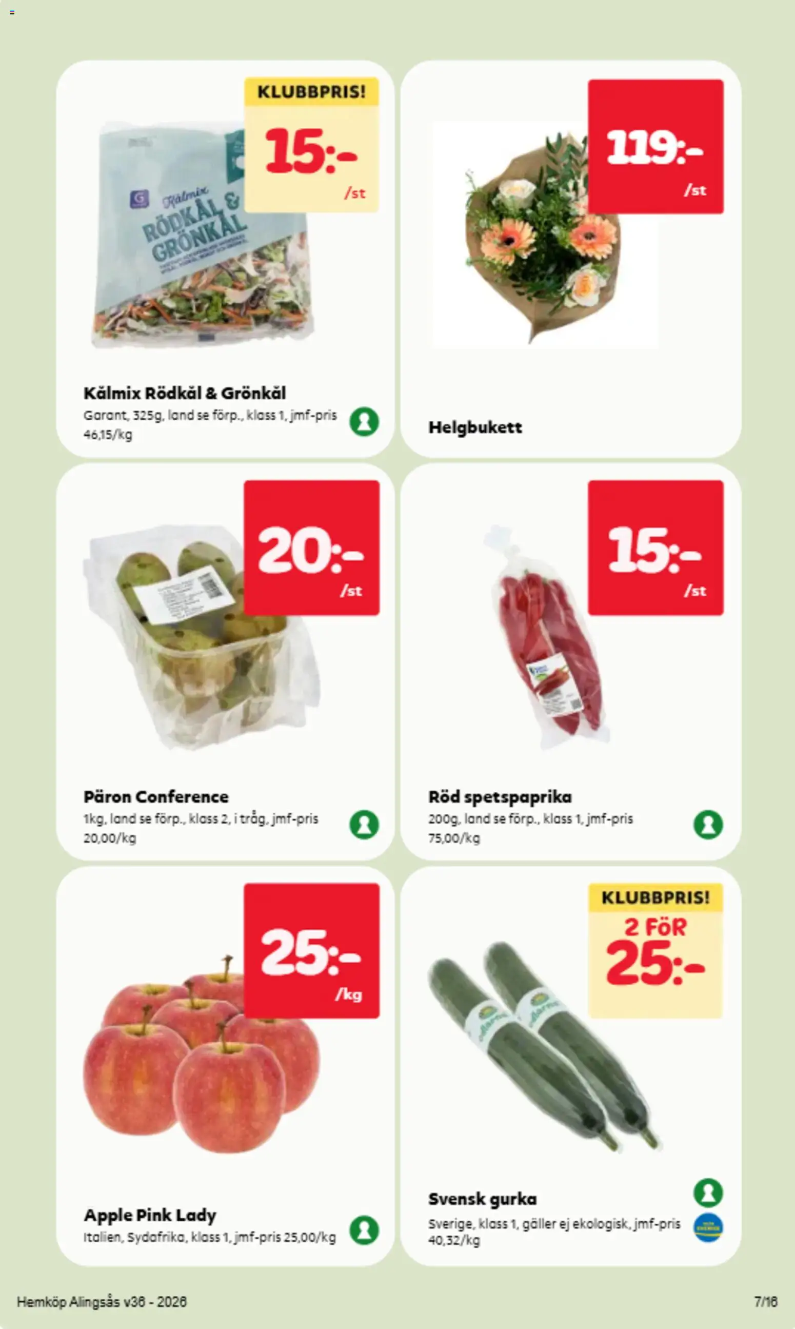 Hemköp reklamblad aktuell från 31/08/2026 | Sida: 6 | Produkter: Päron, Galler, Gurka, Rödkål