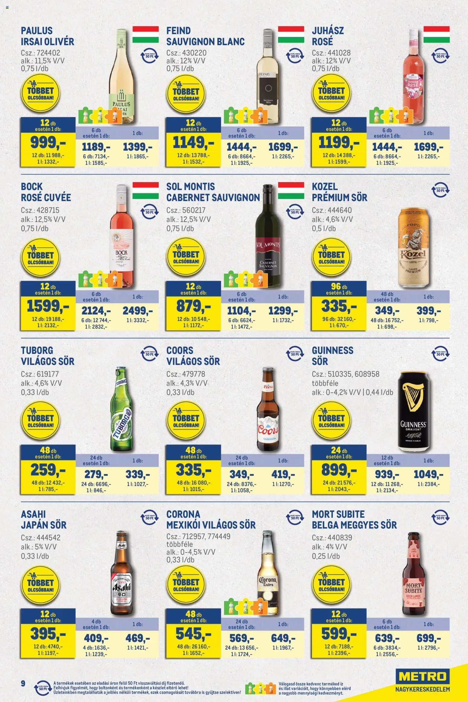 Metro akciós ujság - amely érvényes a következő dátumtól: 2026.09.01. | Oldal: 9 | Termékek: Cabernet, Tuborg, Cabernet Sauvignon, Rosé