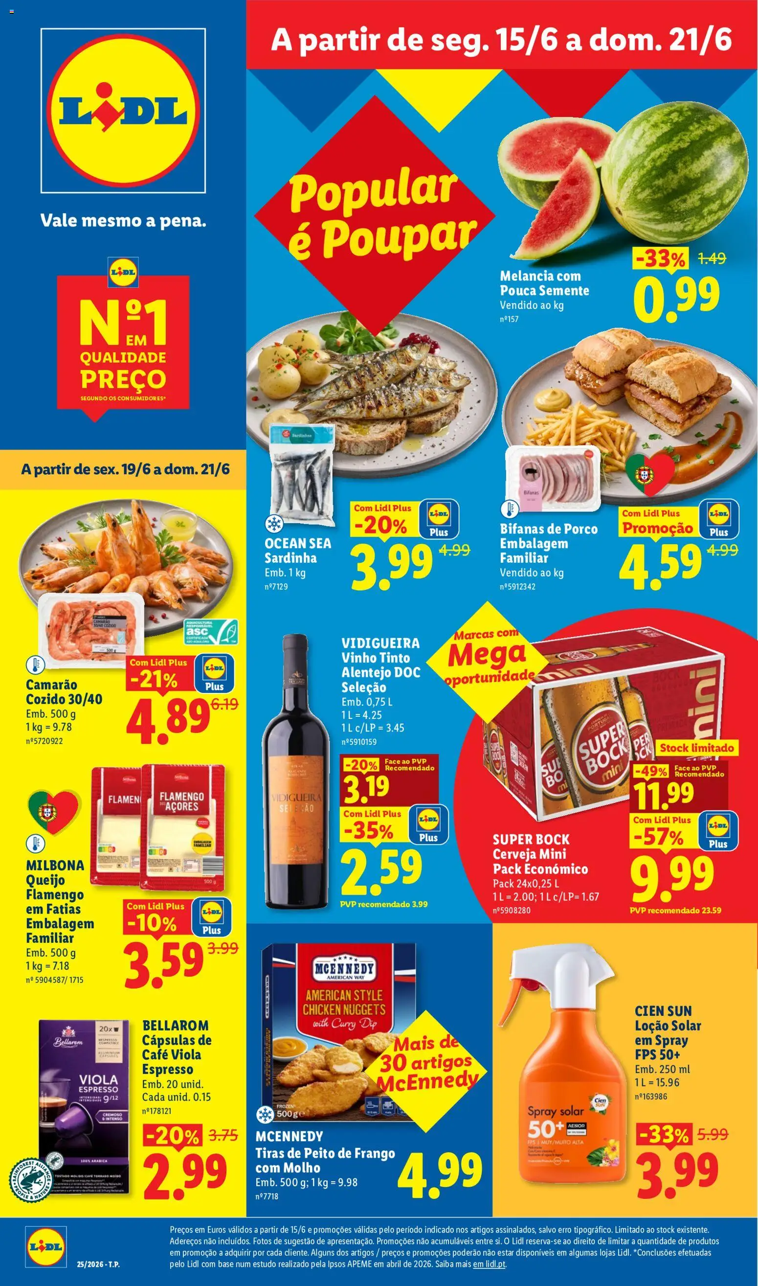 Lidl folheto │ válido de 15.06.2026 | Página: 1 | Produtos: Peito de frango, Super bock, Cerveja, Vinho tinto