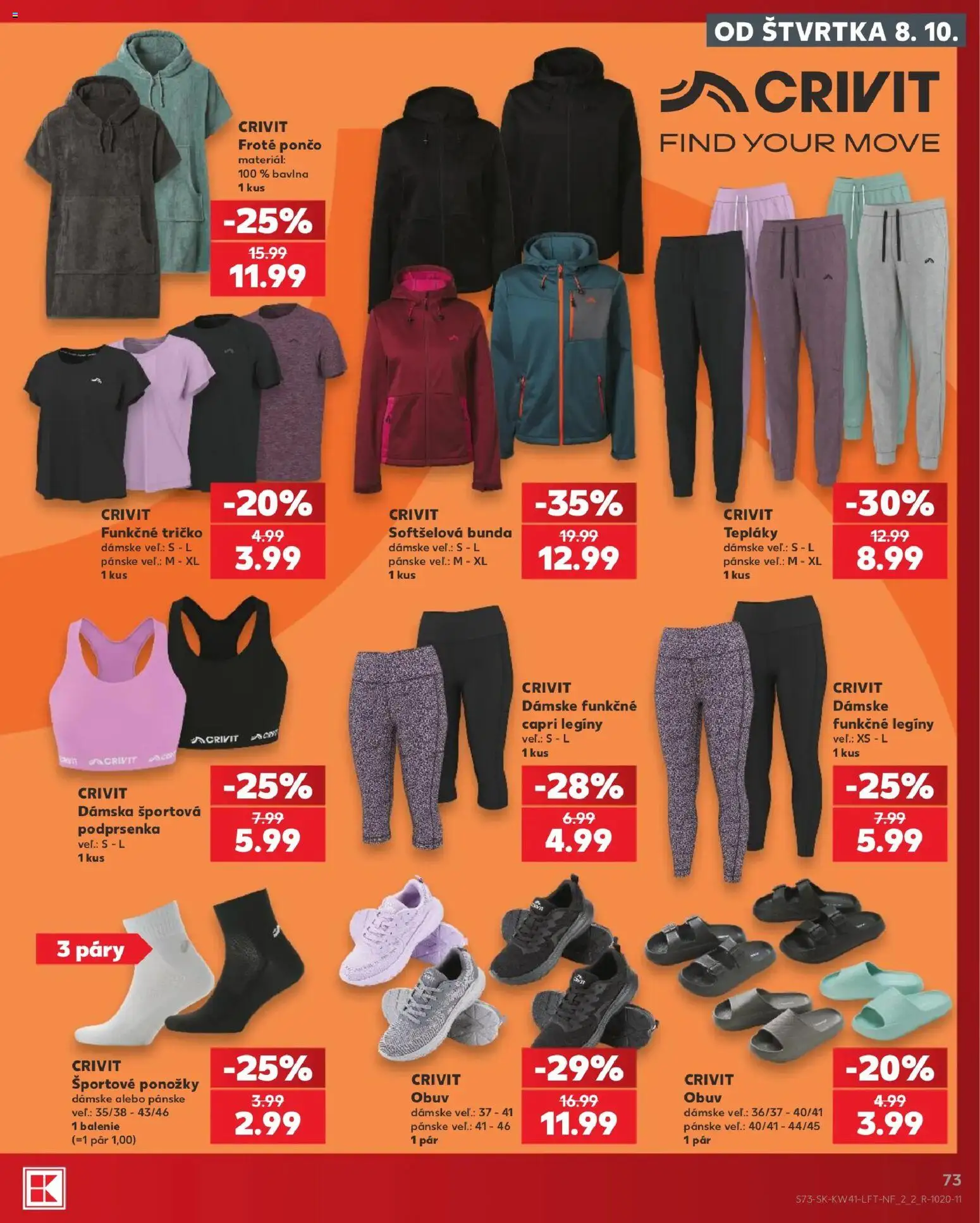 Nové Kaufland akcie – leták je platný od 08.10.2026 | Strana: 73 | Produkty: Tričko, Bunda, Ponožky, Legíny