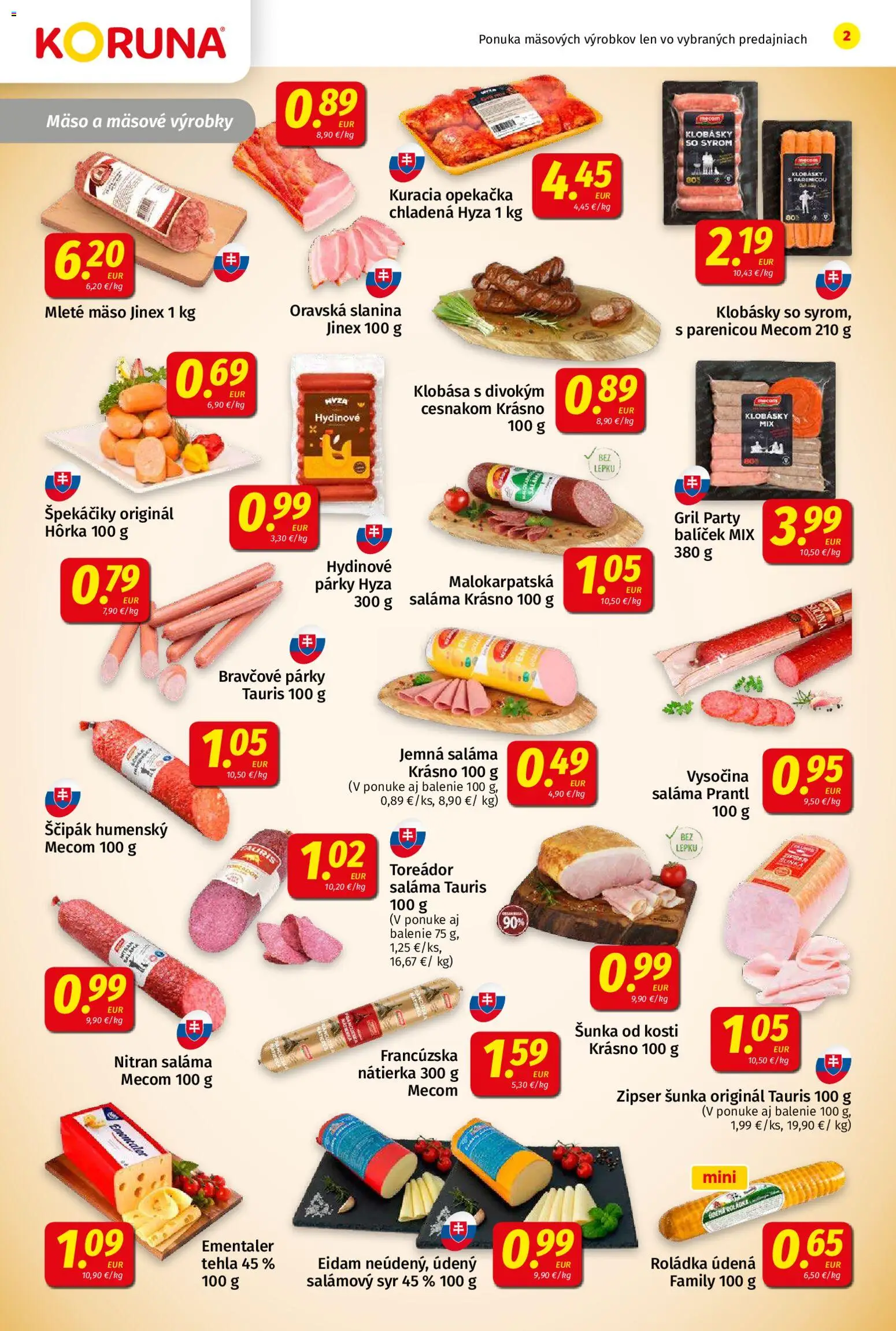 Nové Koruna akcie – leták je platný od 05.06.2026 | Strana: 2 | Produkty: Gril, Syr, Šunka