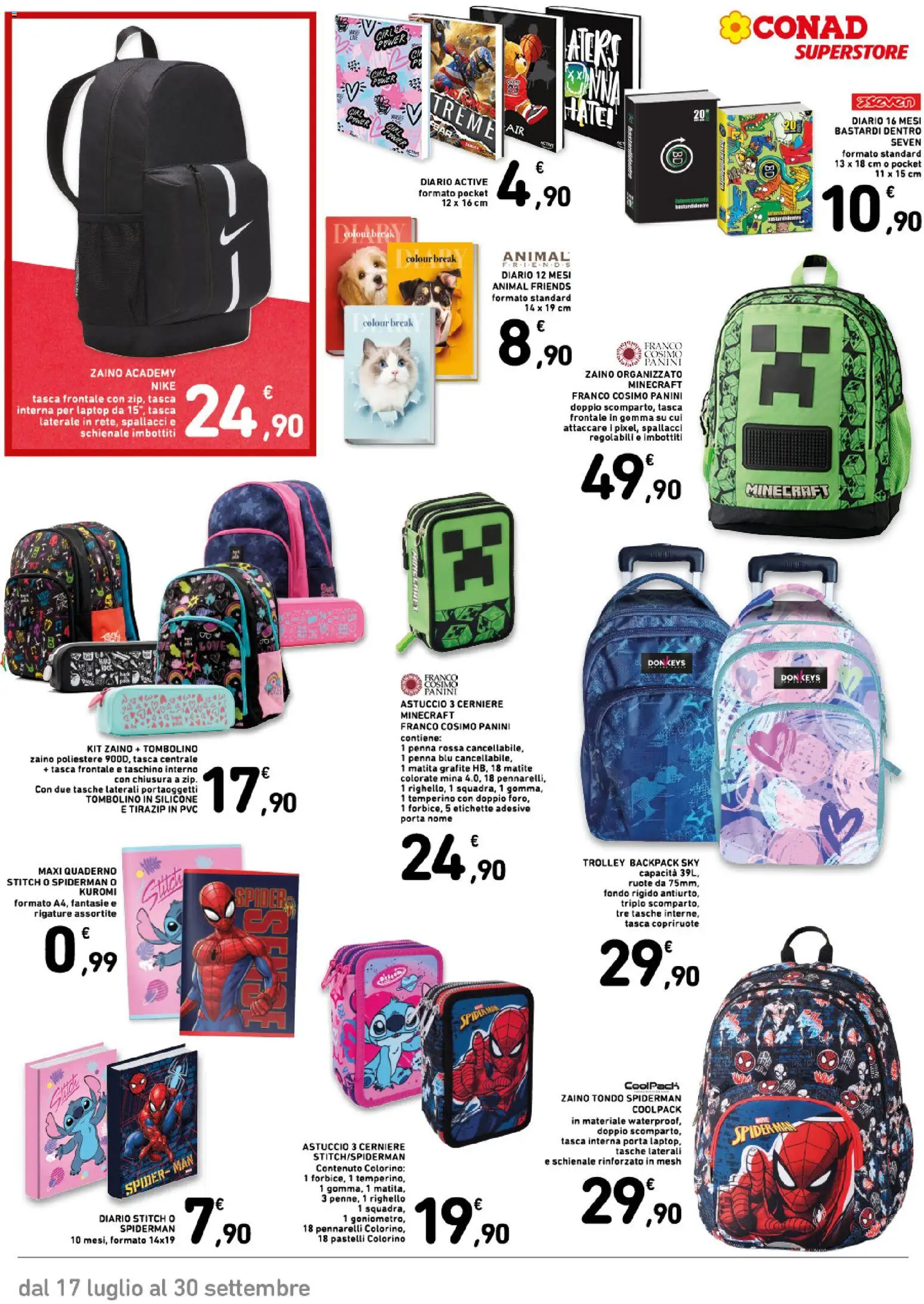 Volantino Conad del 17/07/2026 | Pagina: 3 | Prodotti: Zaino, Astuccio, Temperino, Pastelli