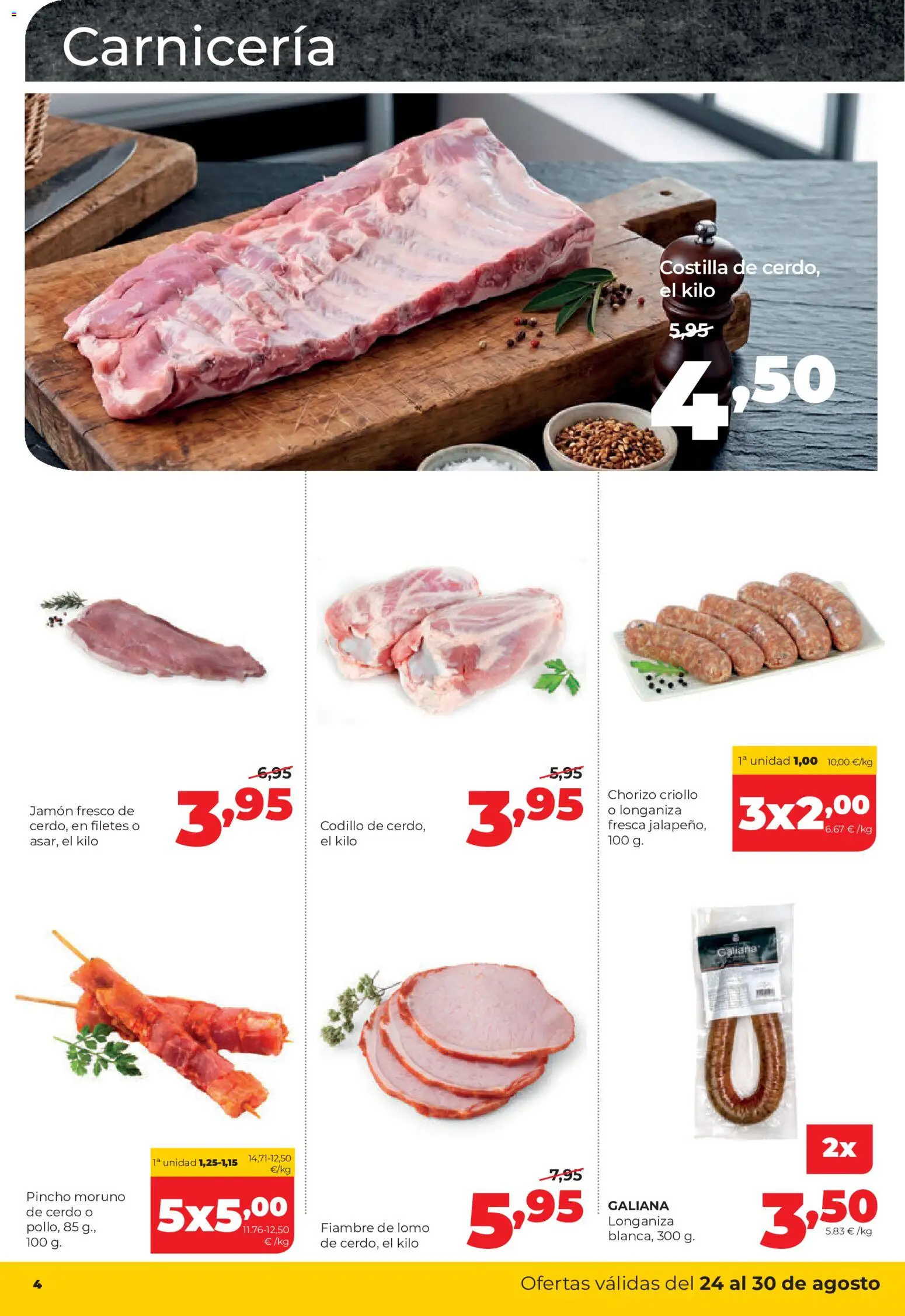 Alimerka folleto │ válido desde el 24/08/2026 | Página: 4 | Productos: Lomo, Jamón, Cerdo, Longaniza