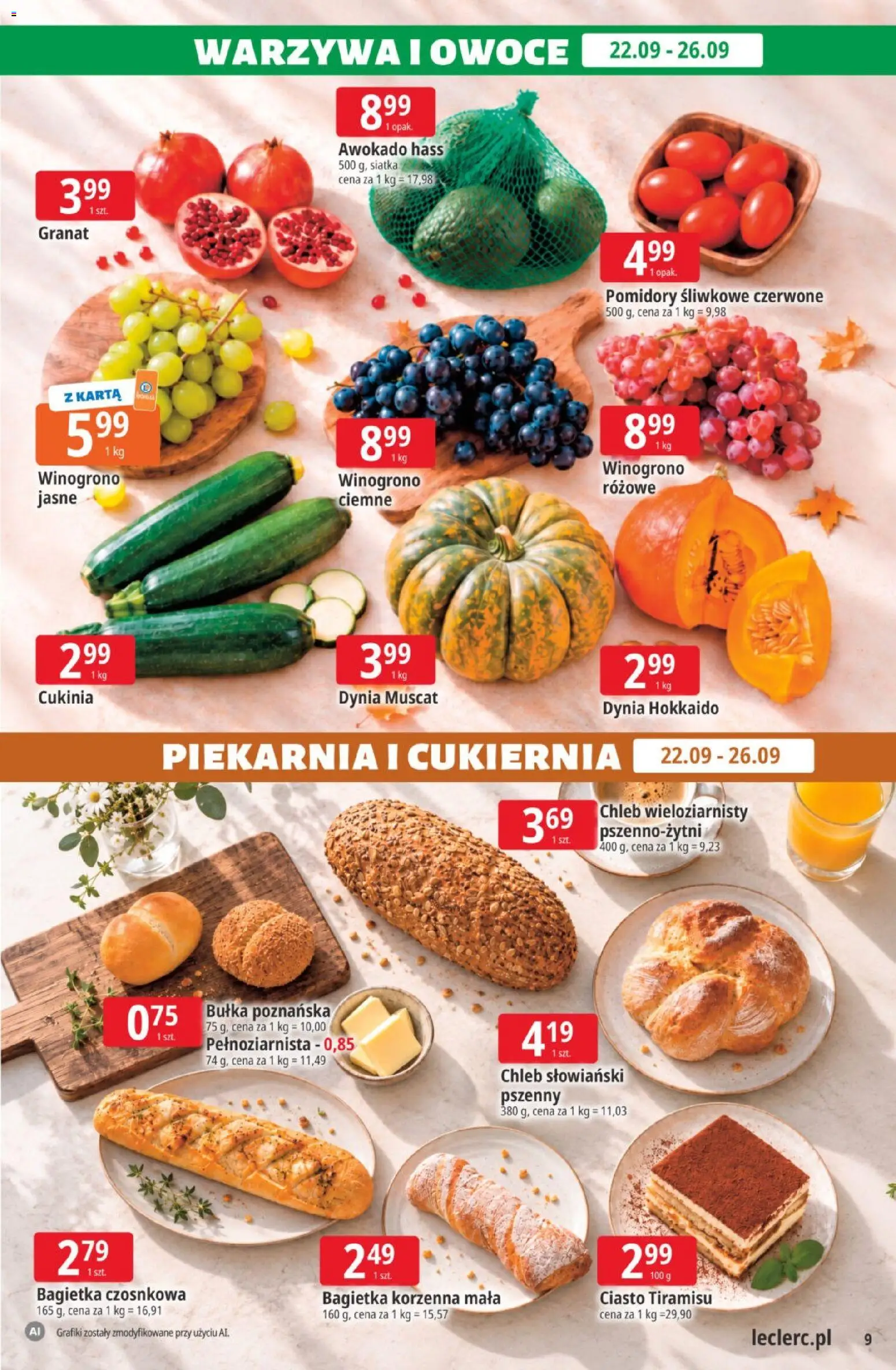 E.Leclerc gazetka od 22.09.2026 | Strona: 9 | Produkty: Karta, Siatka, Chleb, Pomidory