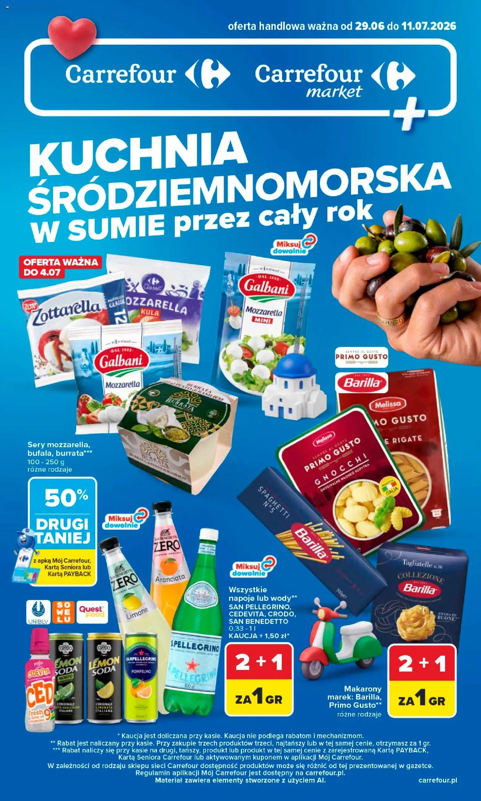 Carrefour gazetka - Kuchnia śródziemnomorska od 29.06.2026 | Strona: 1 | Produkty: Sery, Gnocchi, Makarony, Mozzarella