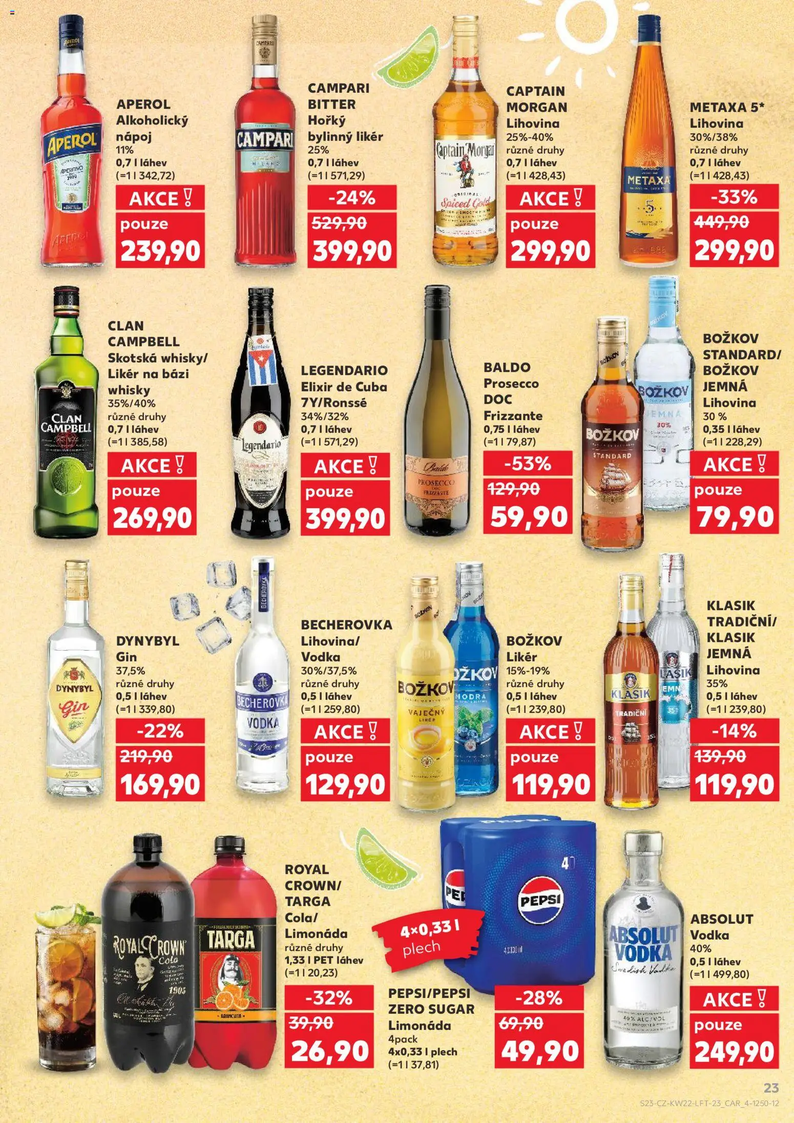Kaufland leták - Praha 8 od 27.05.2026 | Strana: 23 | Produkty: Limonáda, Aperol, Božkov, Absolut vodka