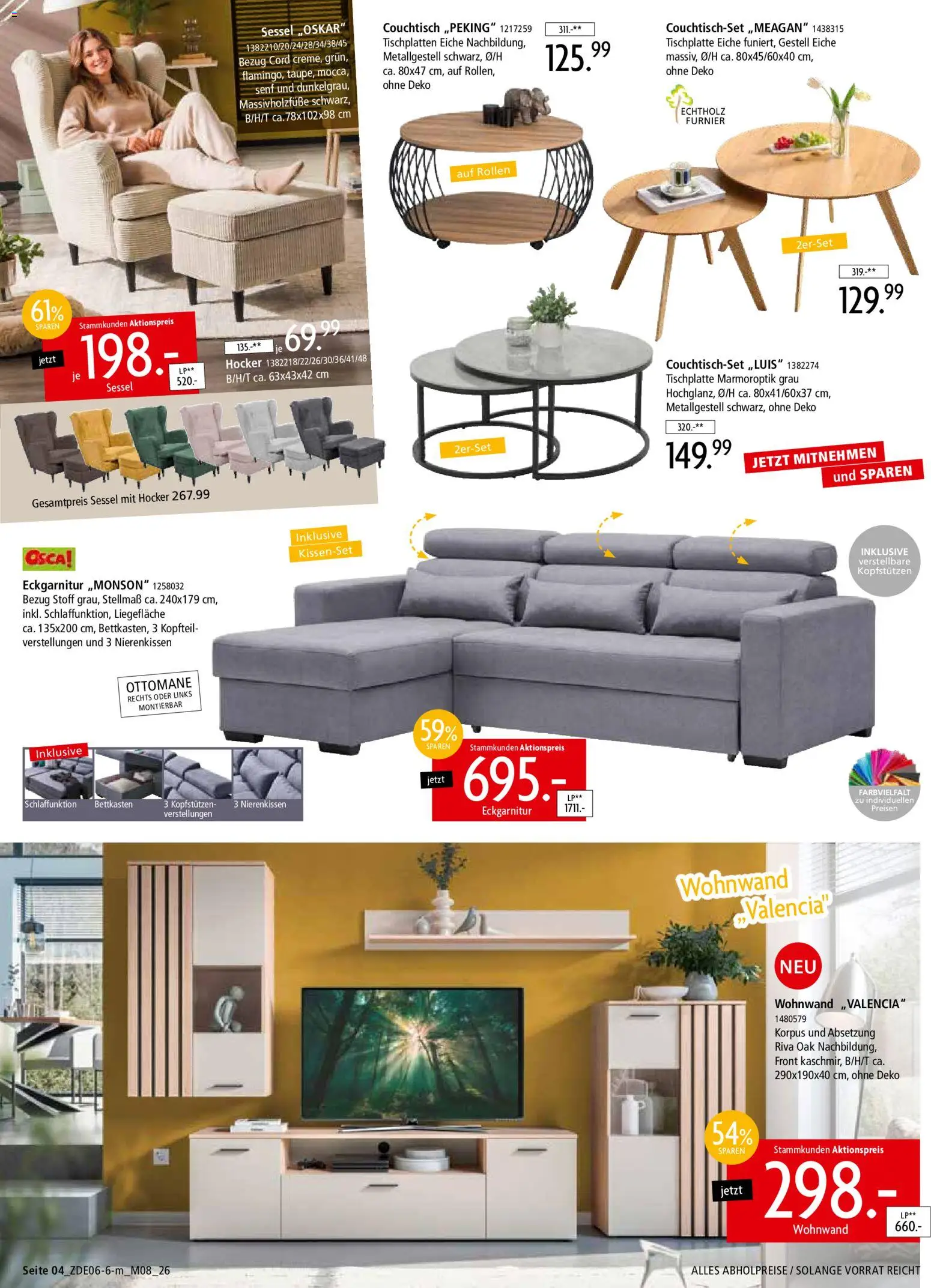 Zurbrüggen Mitnahme Möbel – gültig ab 13.06.2026 | Seite: 4 | Produkte: Hocker, Wohnwand, Sessel, Couchtisch