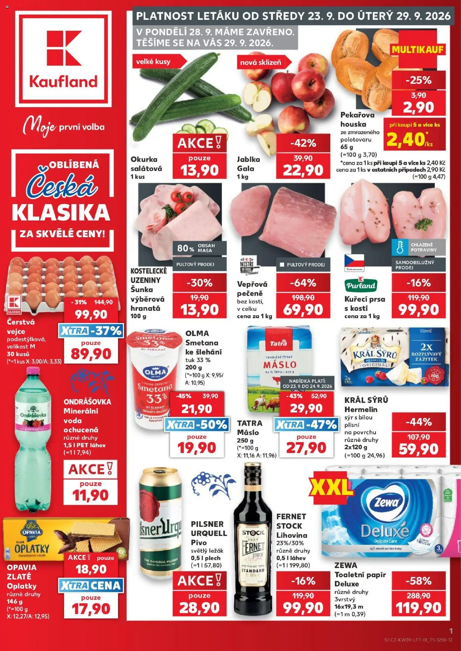 Kaufland leták - Kolín od 23.09.2026 | Strana: 1 | Produkty: Fernet Stock, Salátová okurka, Máslo 250 g, Okurka