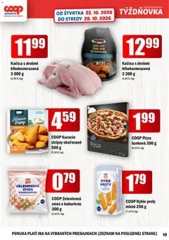 COOP Jednota leták platný od 22.10.2026 | Strana: 10 | Produkty: Pizza, Rybie prsty, Zeleninová zmes, Kuracie stripsy