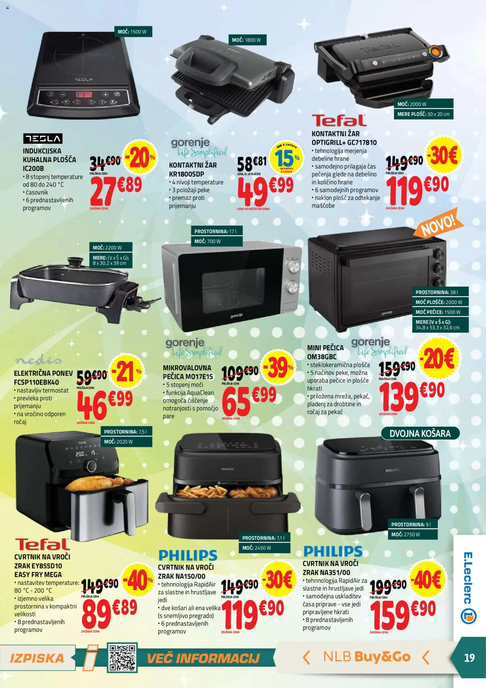 Novi E.leclerc katalog ponudbe – veljaven od 20.05.2026 | Stran: 19 | Izdelki: Kuhalna plosca, Košara, Prevleka, Mini pečica