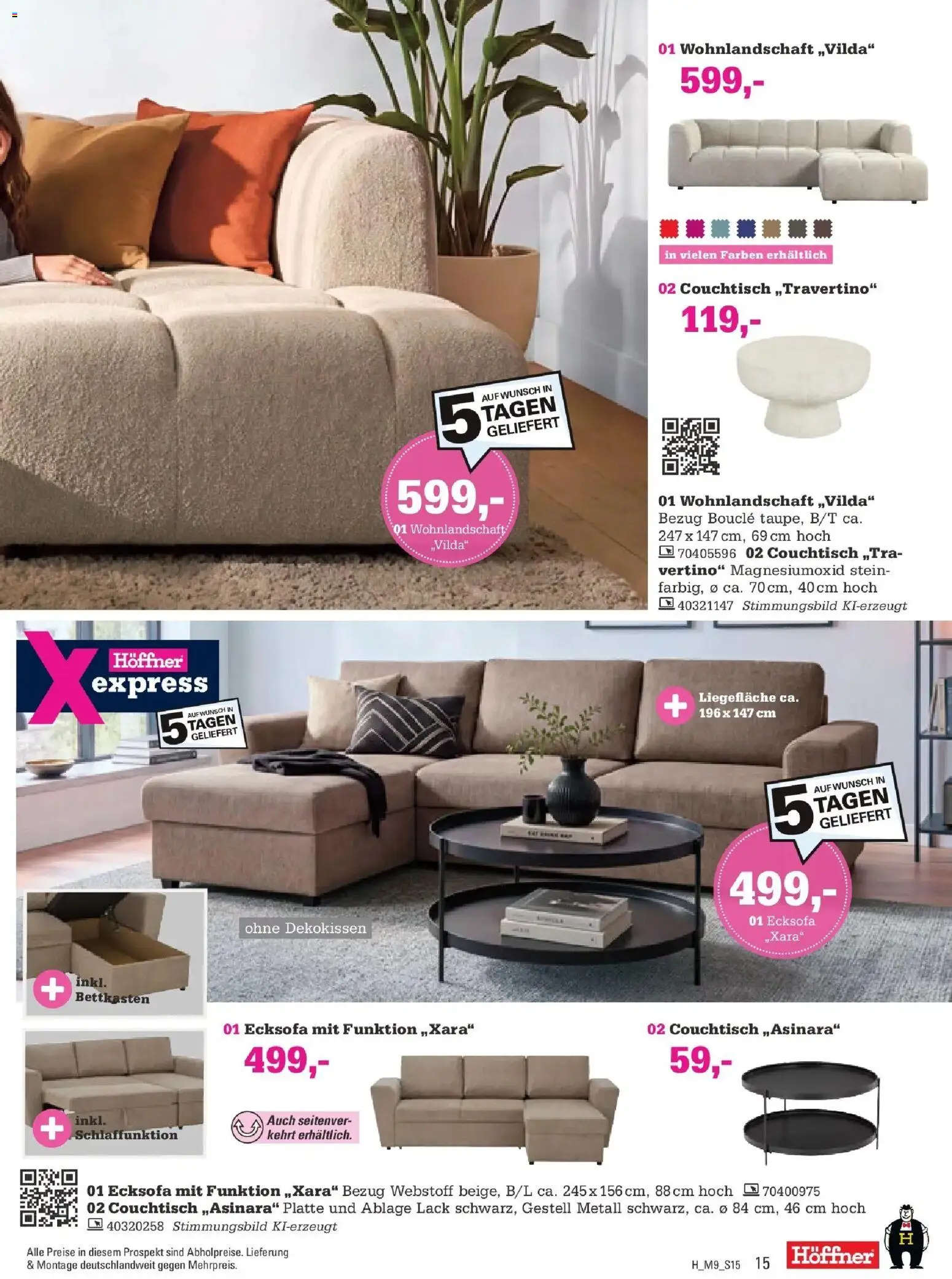 Höffner Prospekt Gründau-Lieblos – gültig ab 14.10.2026 | Seite: 15 | Produkte: Wohnlandschaft, Ecksofa, Couchtisch