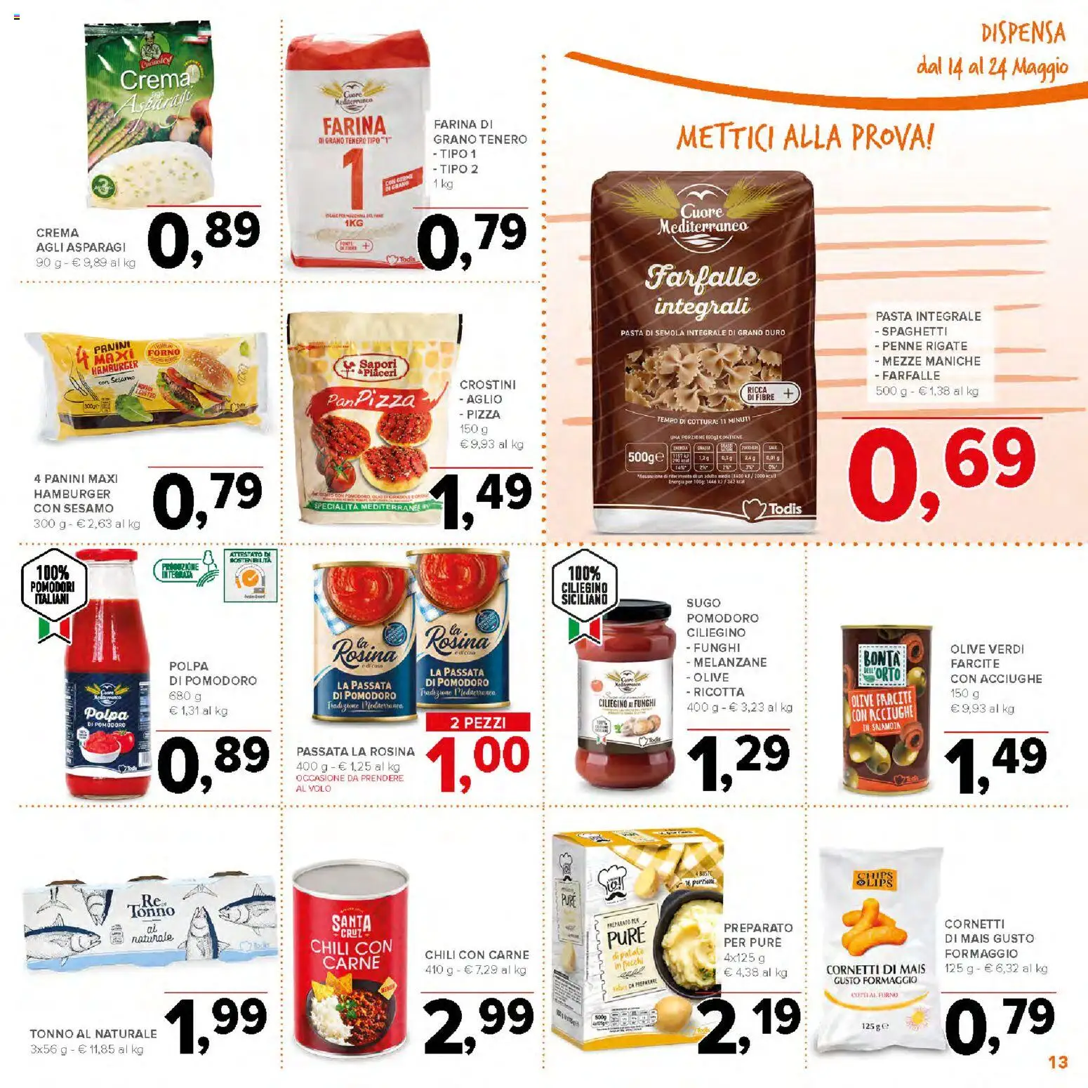 Volantino Todis del 14.05.2026 | Pagina: 13 | Prodotti: Pomodoro, Crostini, Sugo, Hamburger