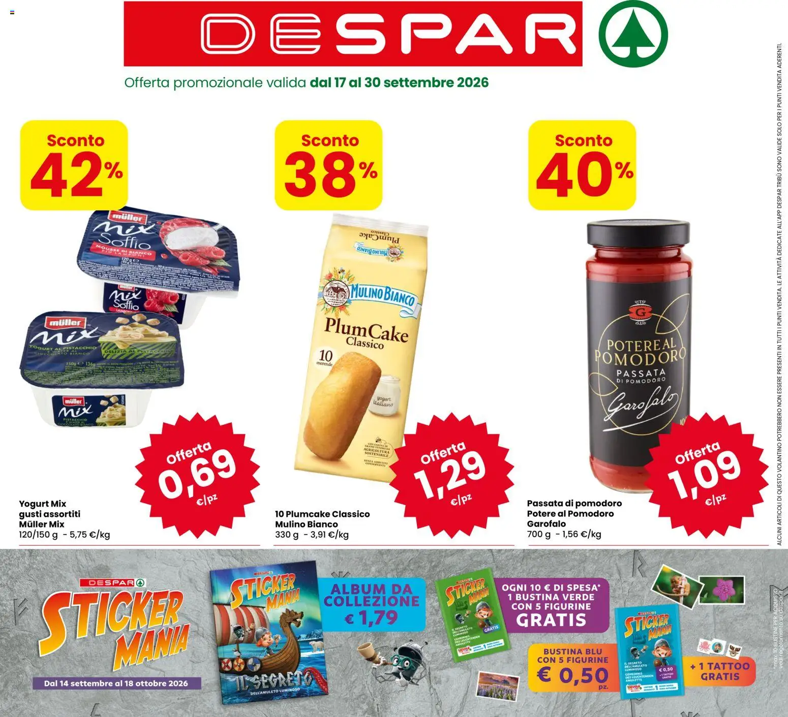 Volantino Despar del 17/09/2026 | Pagina: 1 | Prodotti: Yogurt, Garofalo, Pomodoro, Passata di pomodoro