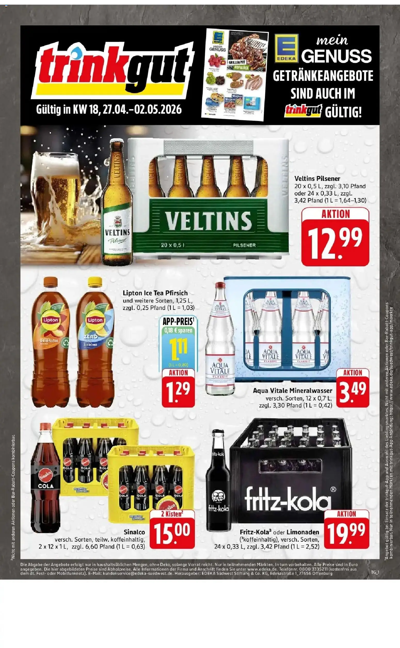 Edeka prospekt Oberstenfeld	 – gültig ab 27.04.2026 | Seite: 54 | Produkte: Sinalco, Cola, Mineralwasser, Veltins