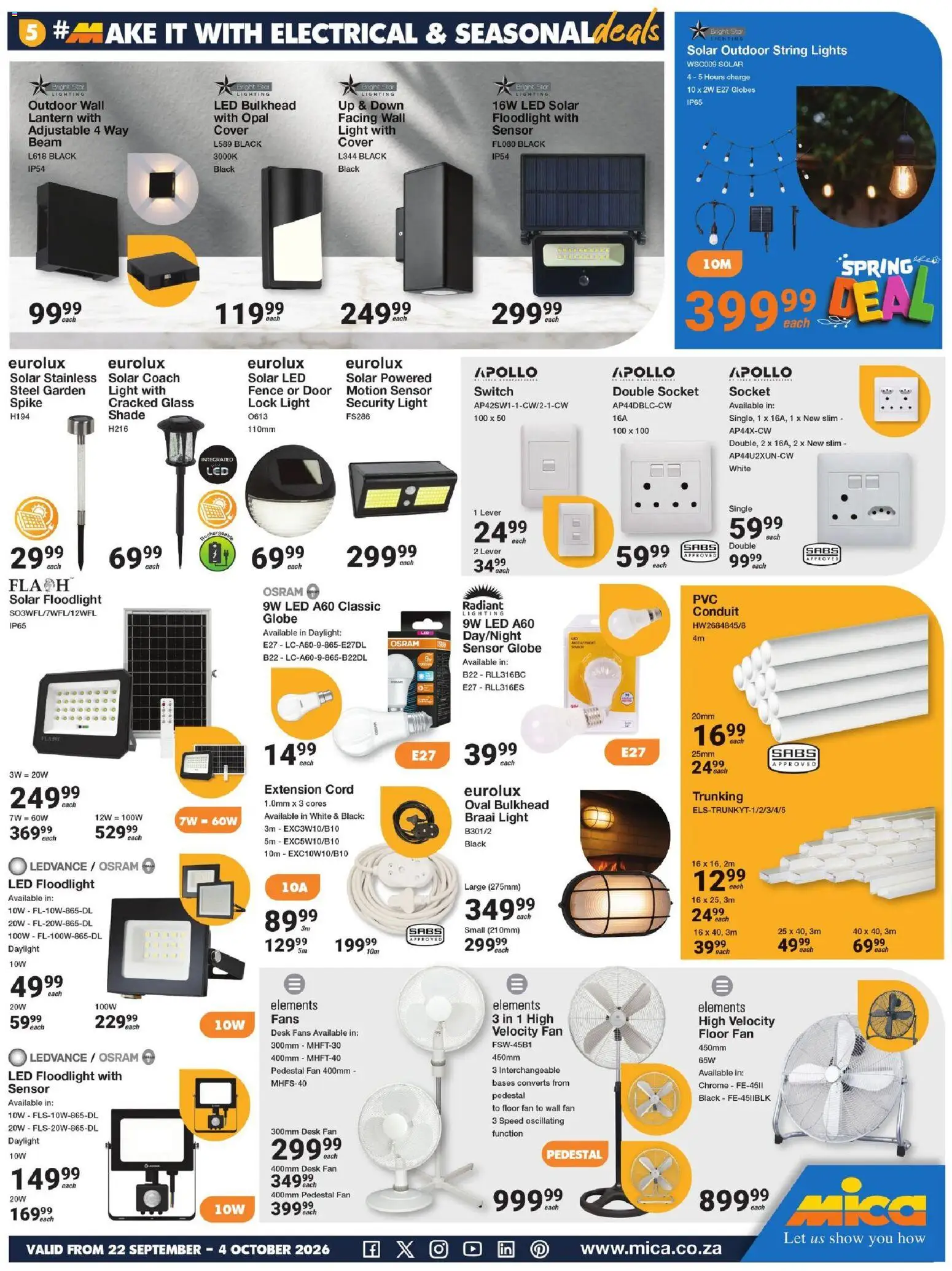 New MICA catalogue – valid from 22/09/2026 | Page: 5 | Products: Pedestal, Socket, Floor fan, Switch