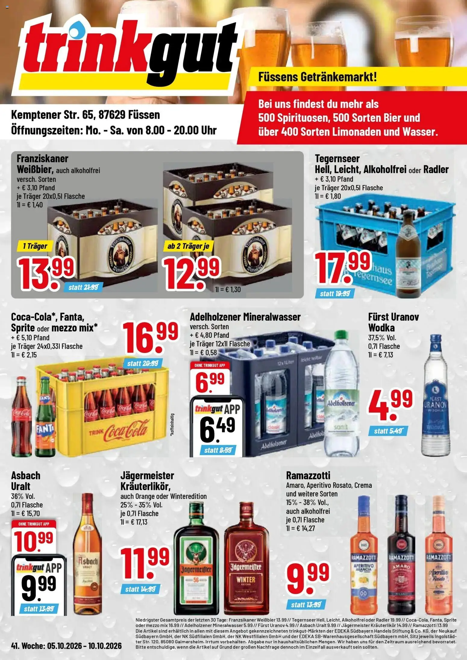 Trinkgut - trinkgut: Wochenangebote (ab 05.10.2026) » Angebote online | Seite: 1 | Produkte: Sprite, Mineralwasser, Ramazzotti, Asbach