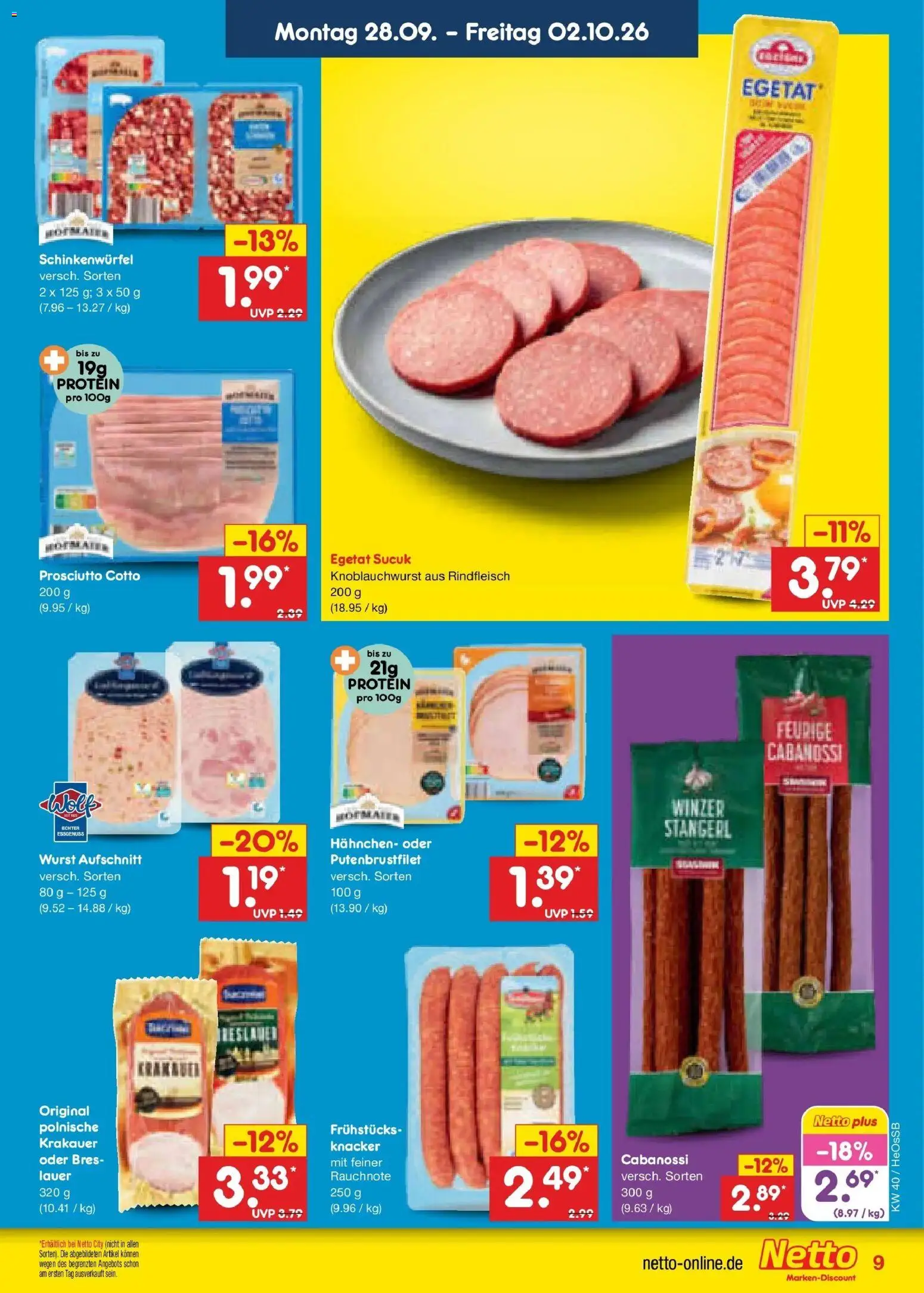 Netto Marken-Discount Prospekt Kröpelin – gültig ab 28.09.2026 | Seite: 11 | Produkte: Hahnchen, Wurst, Rindfleisch