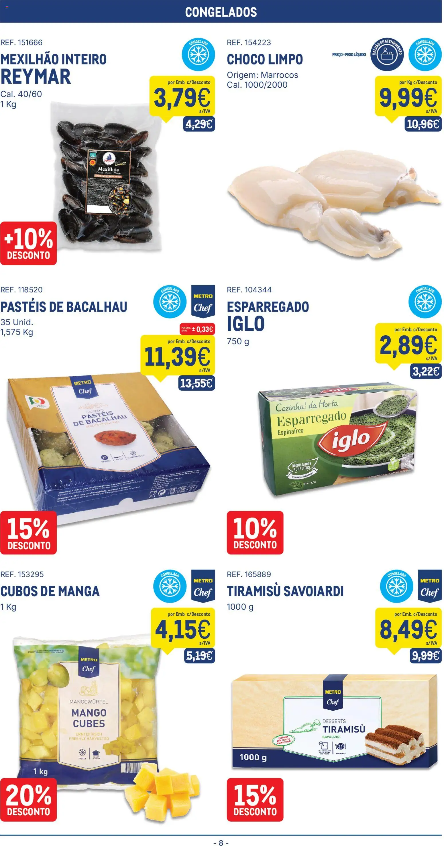 Makro Folheto │ válido de 22/09/2026 | Página: 8 | Produtos: Espinafres, Bacalhau, Manga, Tiramisù