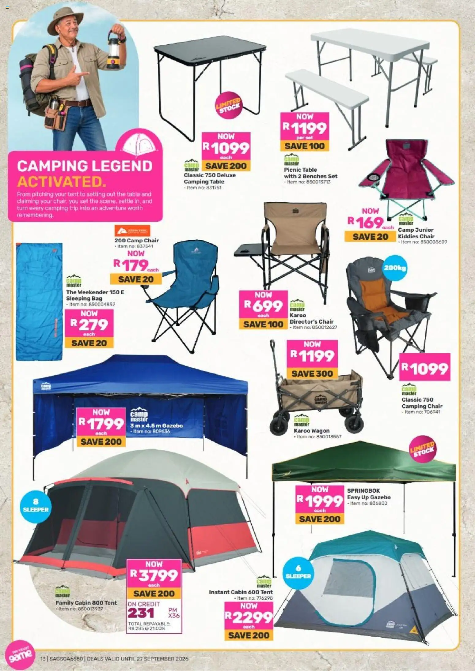 New Game catalogue – valid from 25/08/2026 | Page: 13 | Products: Bag, Chair, Tent, Stock