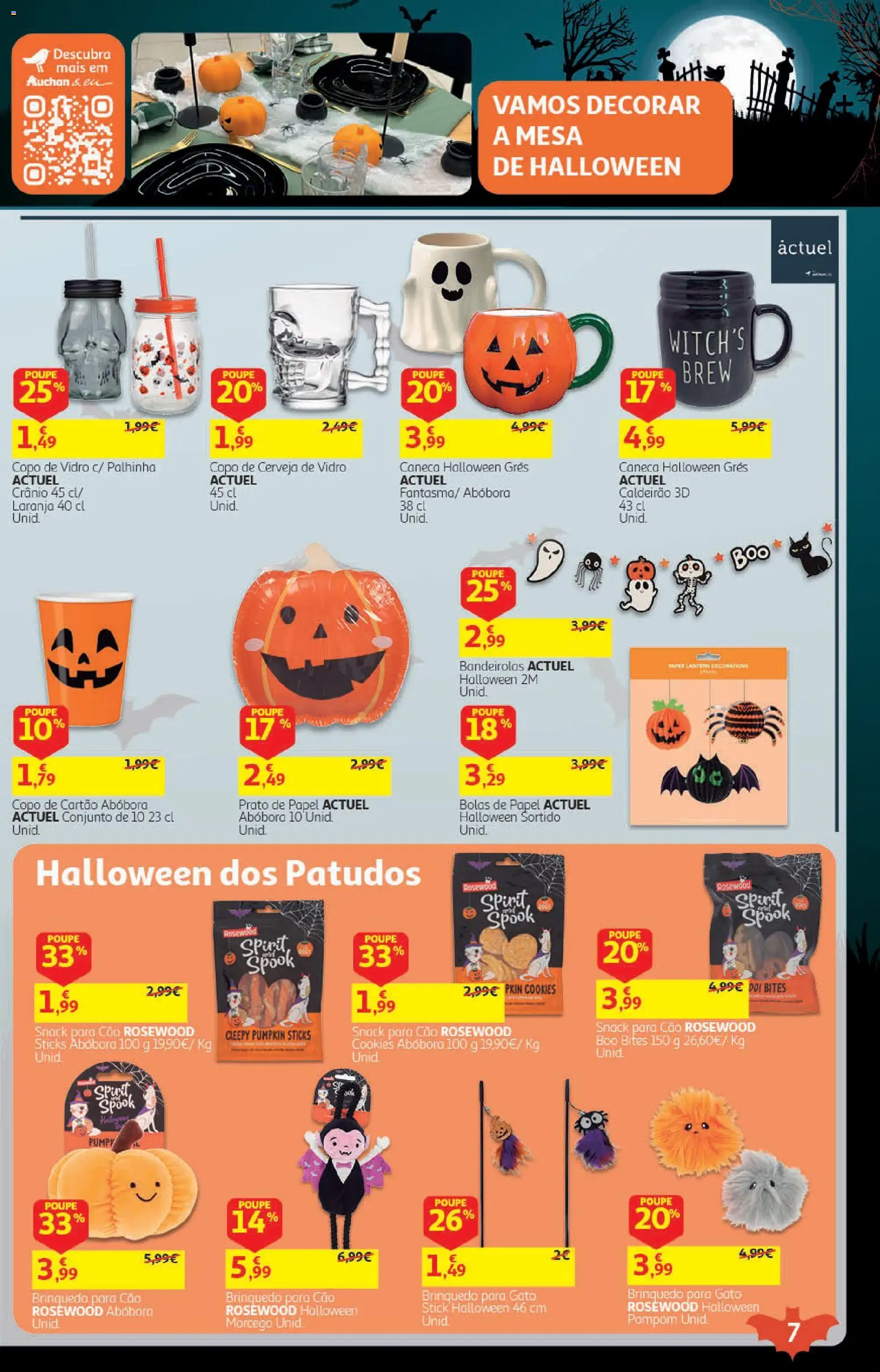 Auchan Halloween │ válido de 21/10/2026 | Página: 7 | Produtos: Caneca, Mesa, Cerveja, Abóbora