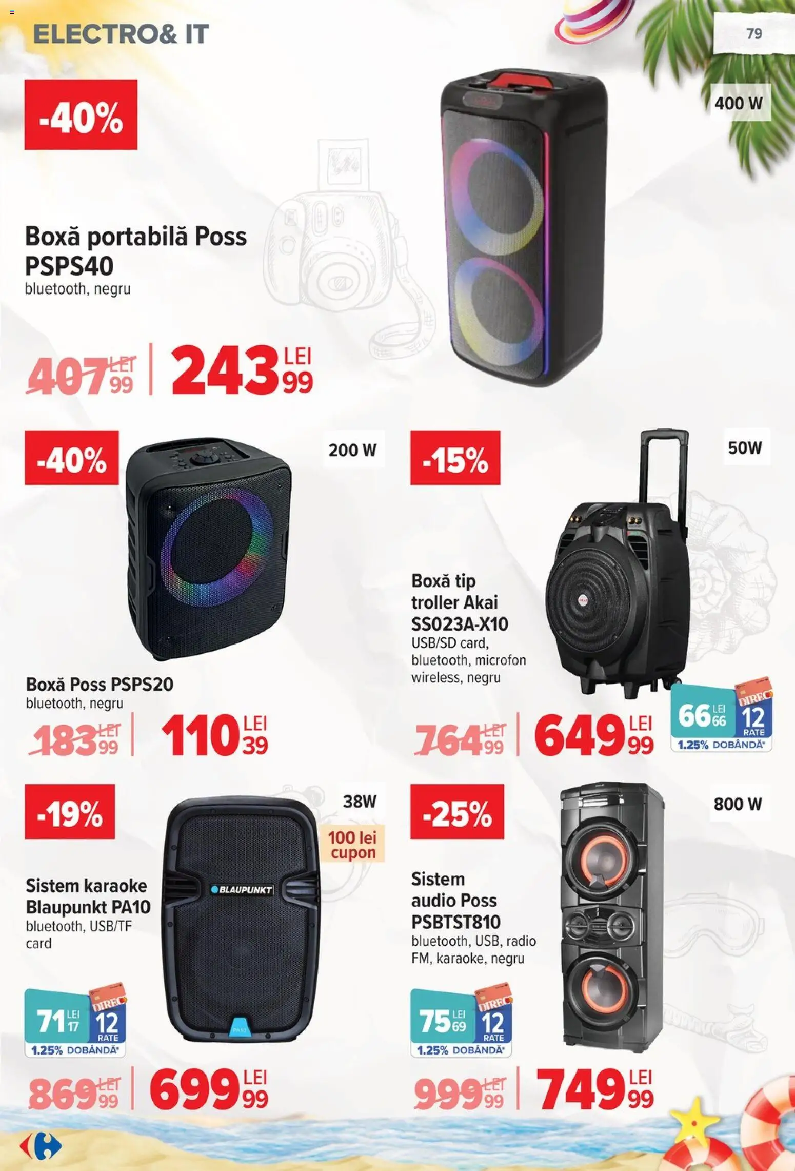 Noul catalog Carrefour – valabil de la 17.06.2026 | Pagină: 80 | Produse: Audio, Radio, Microfon, Boxă portabilă