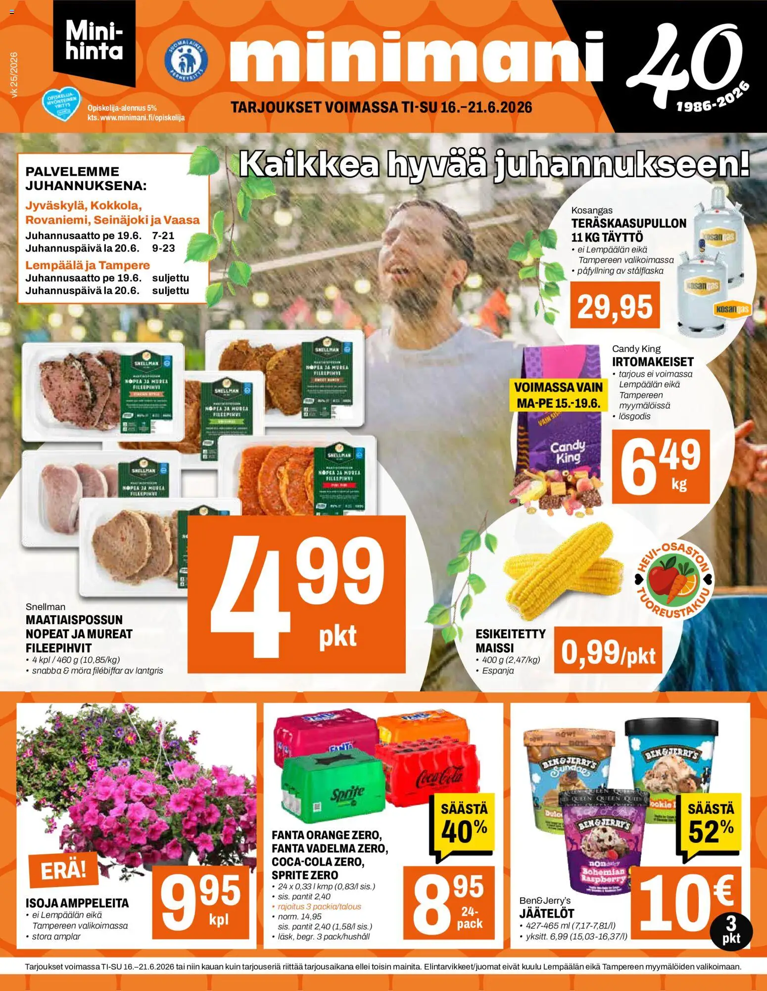 Minimani tarjoukset – voimassa 16.06.2026 alkaen | Sivu: 1 | Tuotteet: Vadelma, Maissi, Sprite, Coca cola