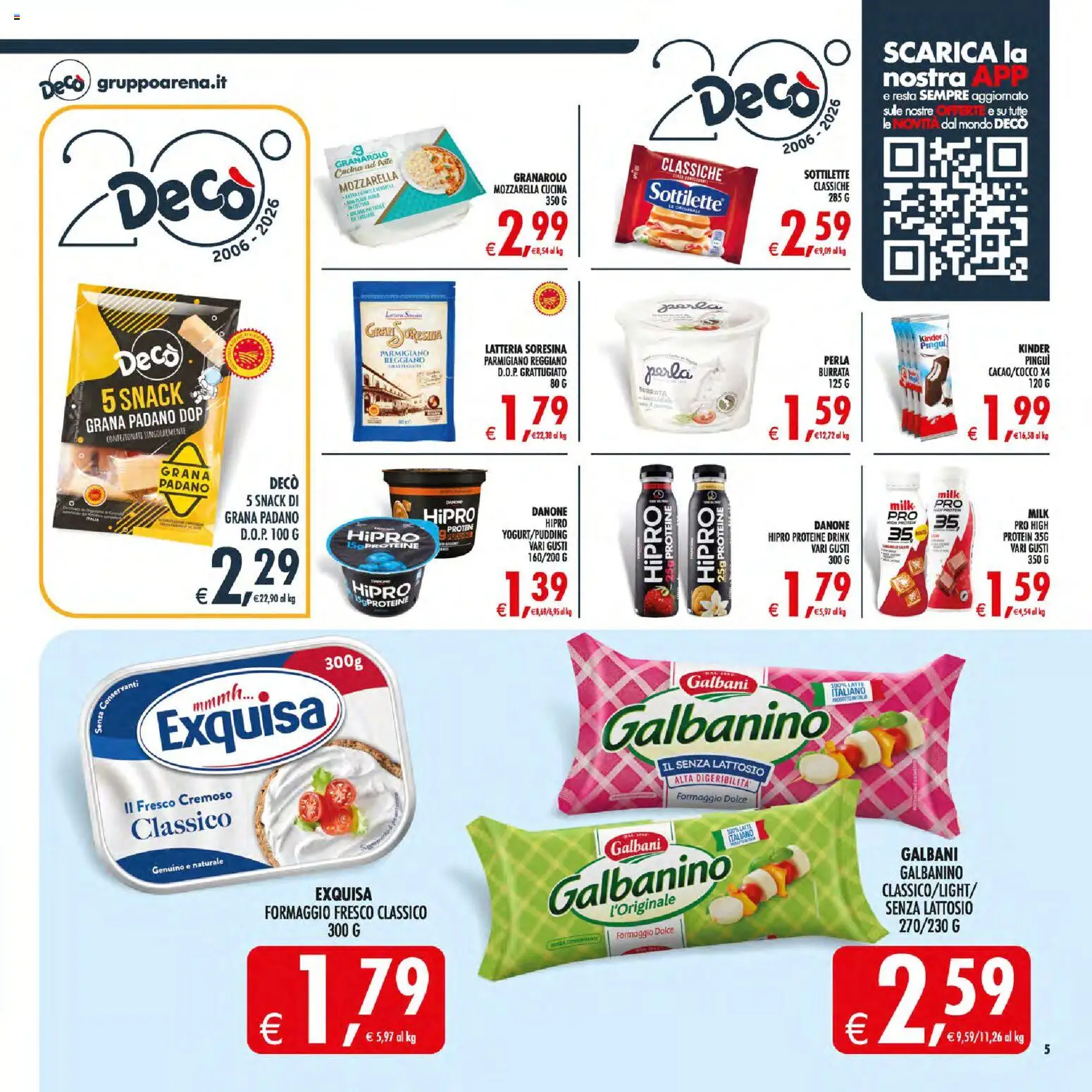 Volantino Decò del 30/06/2026 | Pagina: 5 | Prodotti: Mozzarella, Grana Padano, Parmigiano reggiano, Burrata