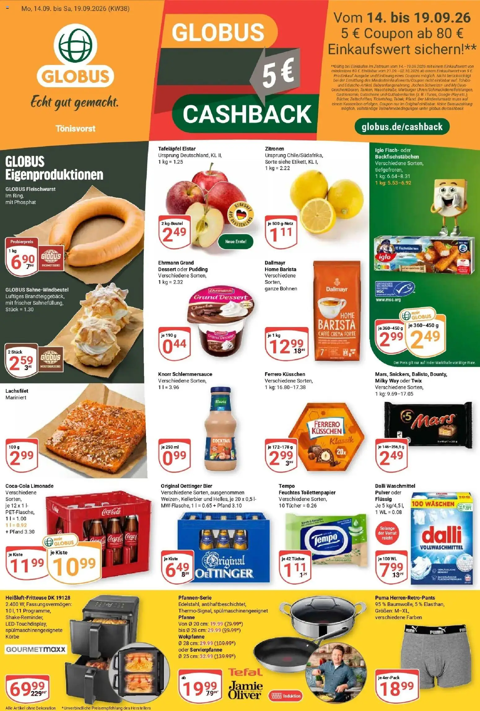 Globus Prospekt Tönisvorst (ab 14.09.2026) » Angebote online | Seite: 1 | Produkte: Iglo, Pudding, Twix, Zitronen