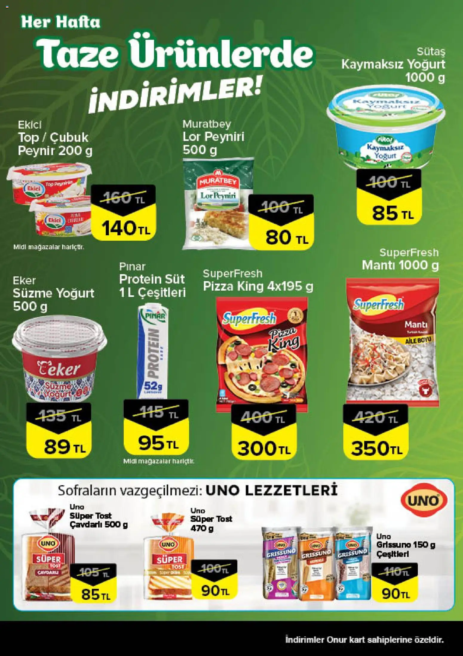 Onur Market - Trakya - 24 Eylül 2026 tarihinden itibaren geçerlidir | Sayfa: 3 | Ürünler: Süt, Yoğurt, Pizza, Ekici