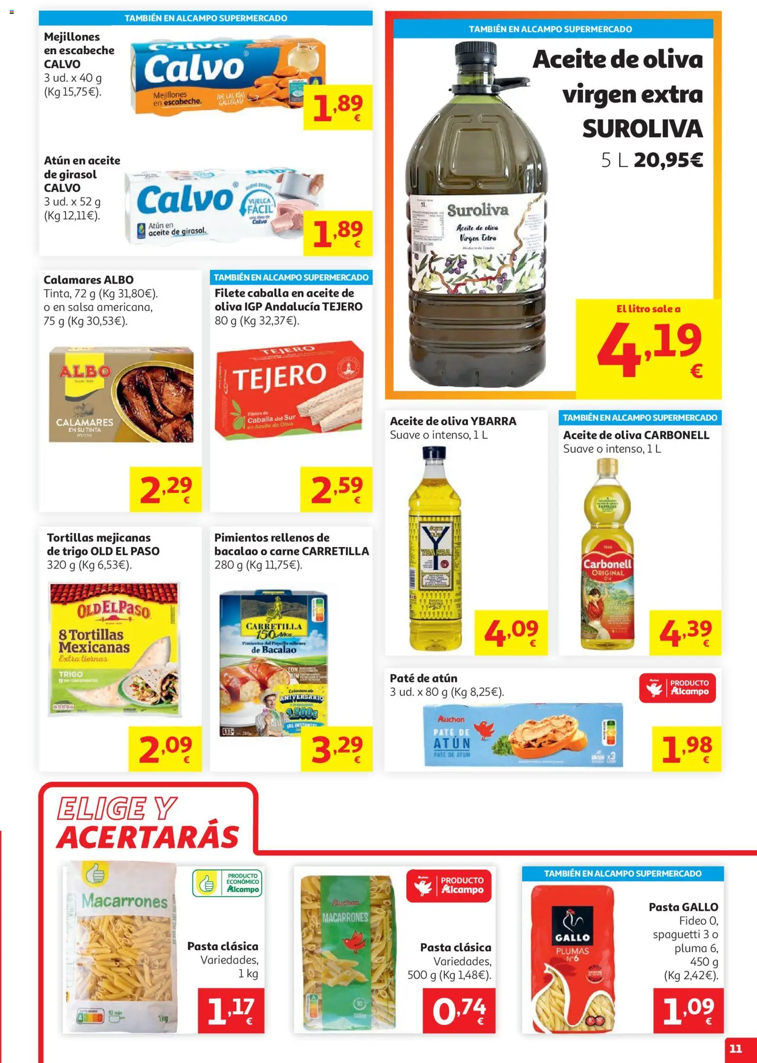 Alcampo HP Unico │ válido desde el 05.05.2026 | Página: 11 | Productos: Aceite, Paté, Aceite de oliva virgen extra, Filete