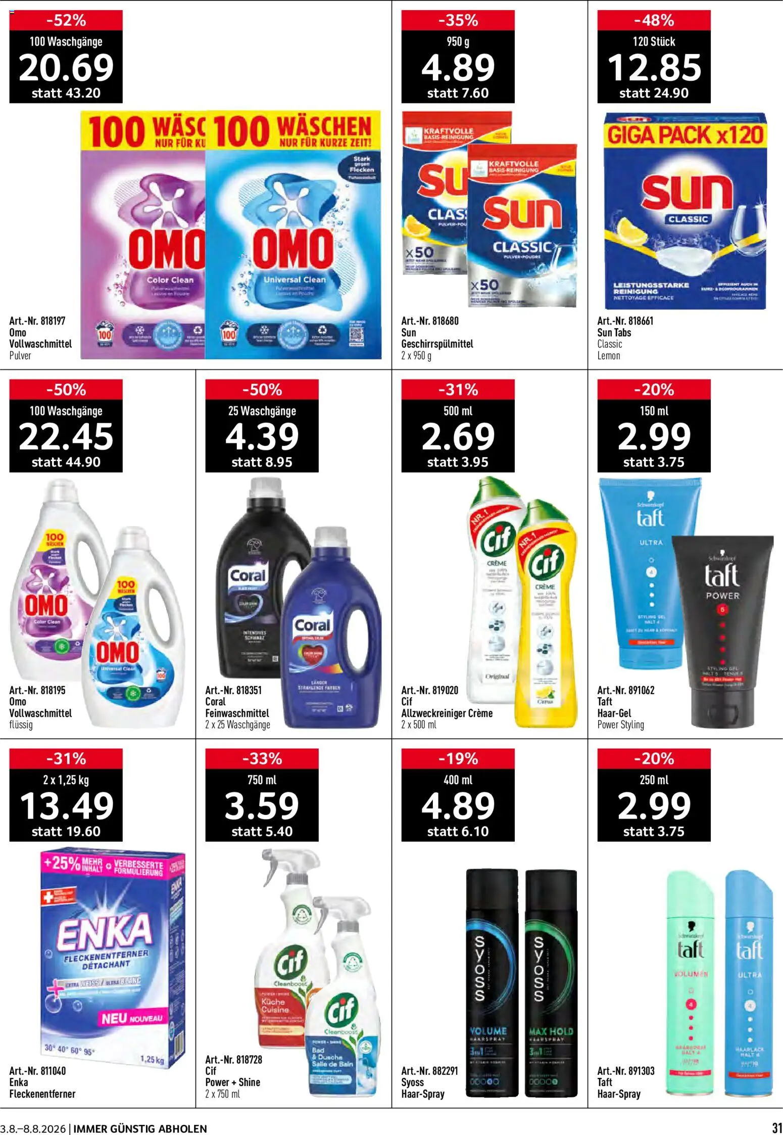 Prodega aktionen – gültig ab 03.08.2026 | Seite: 31 | Produkte: Haarspray, Geschirrspülmittel, Fleckenentferner, Creme