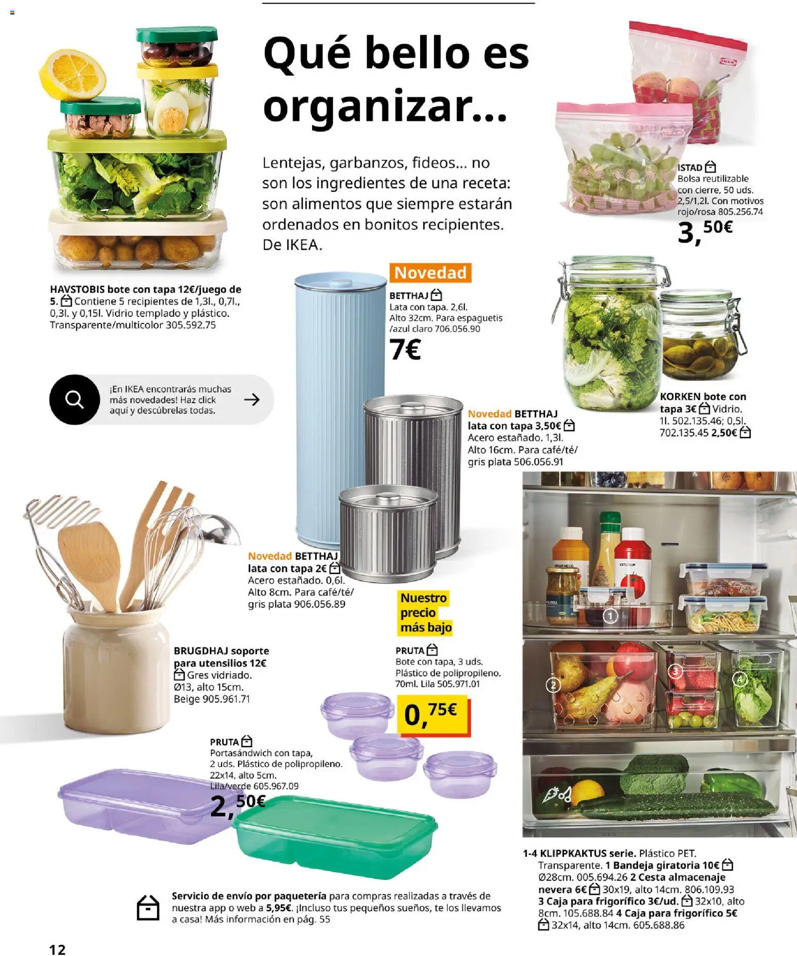 Catálogo IKEA Organización en el hogar │ válido desde el 15/01/2026 | Página: 12 | Productos: Fideos, Nevera, Almacenaje, Bandeja